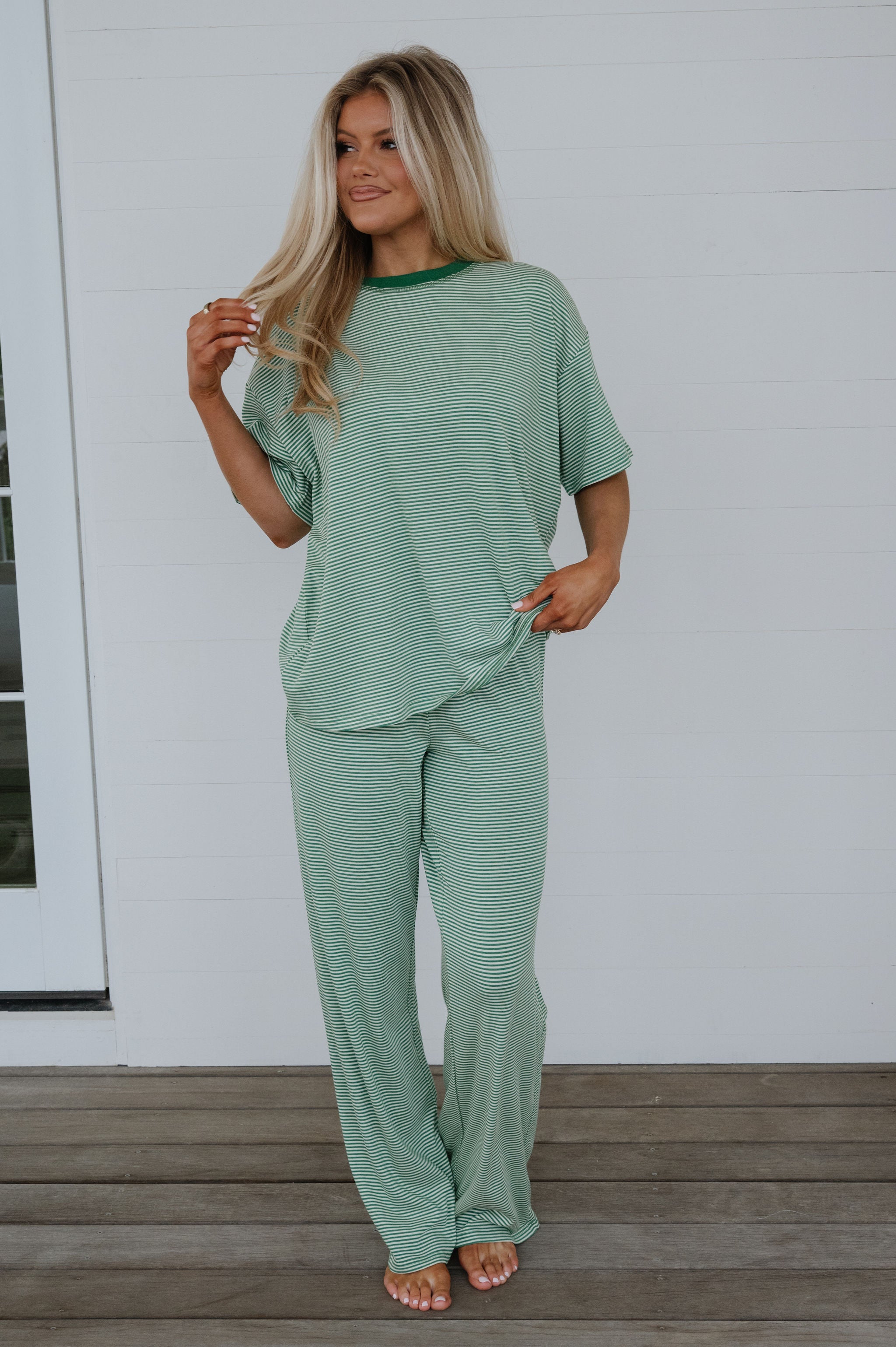 Garrison Striped Pants Set-Green