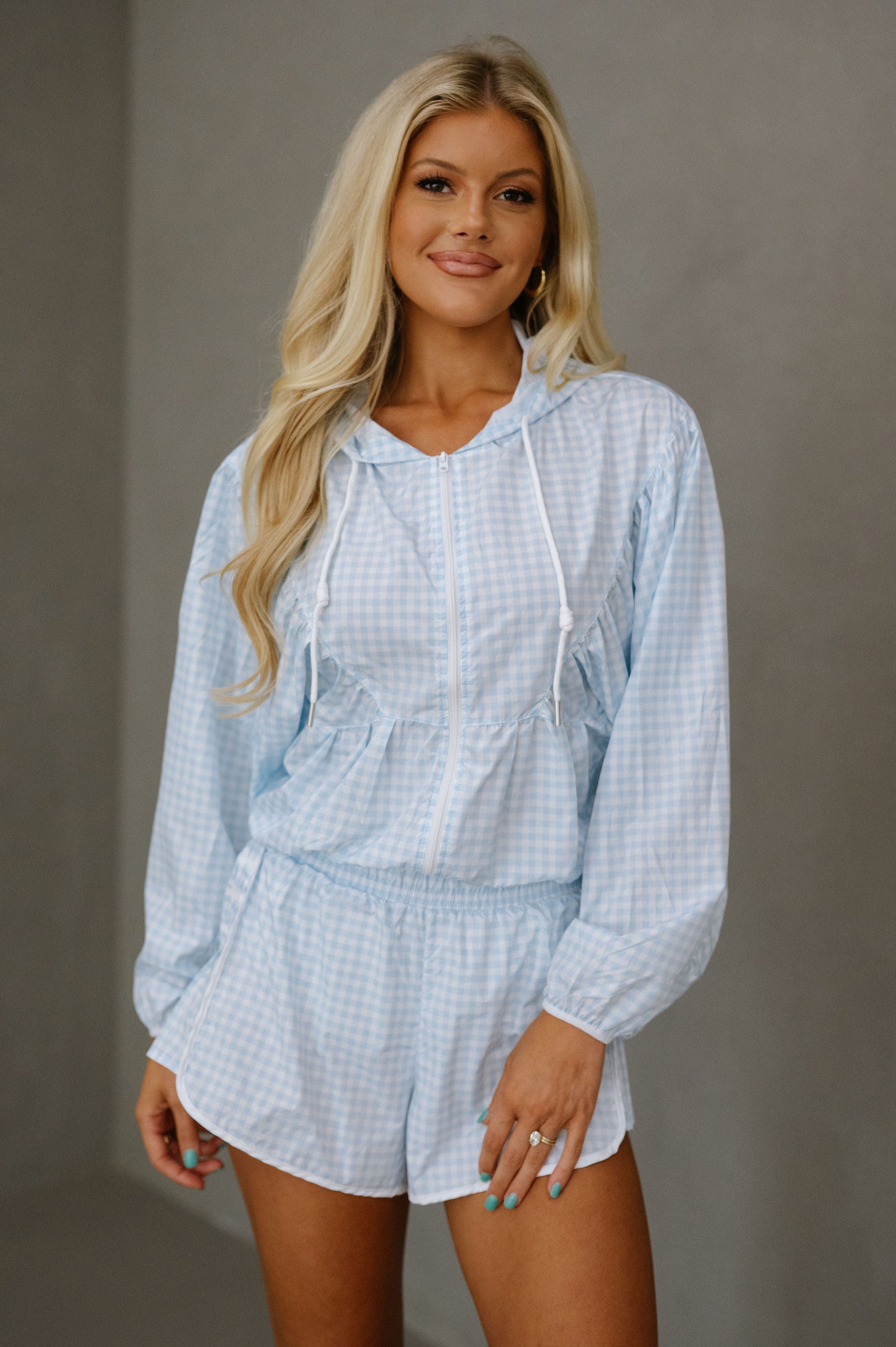 Daisy Boxer Shorts Set-Blue Gingham