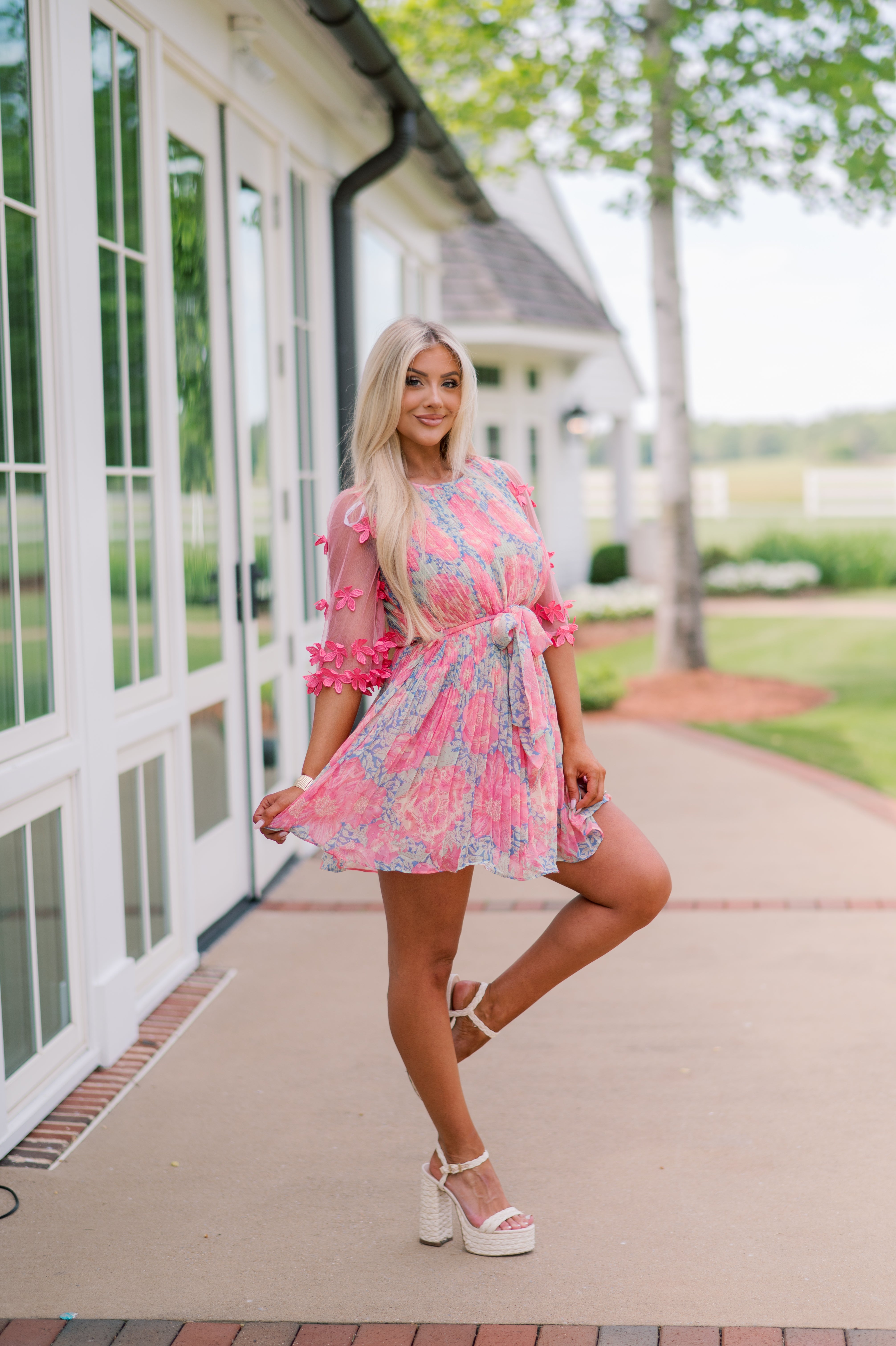 Sabrina Floral Statement Dress-Pink