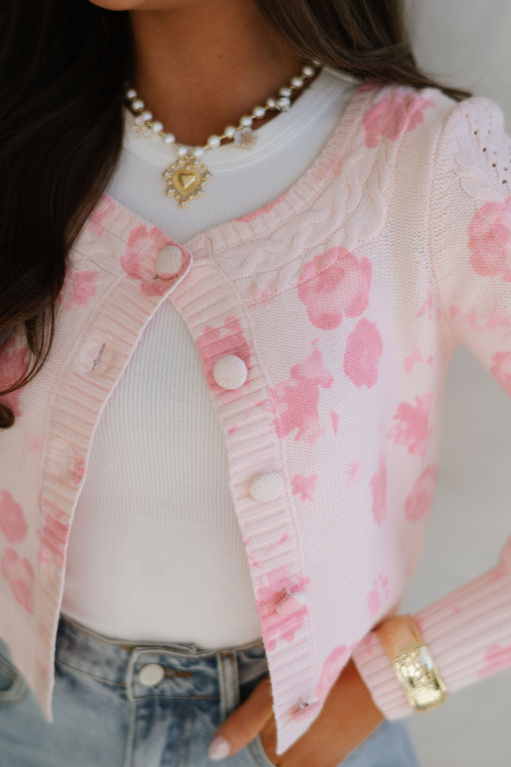 Pink Floral Button Up Cardigan