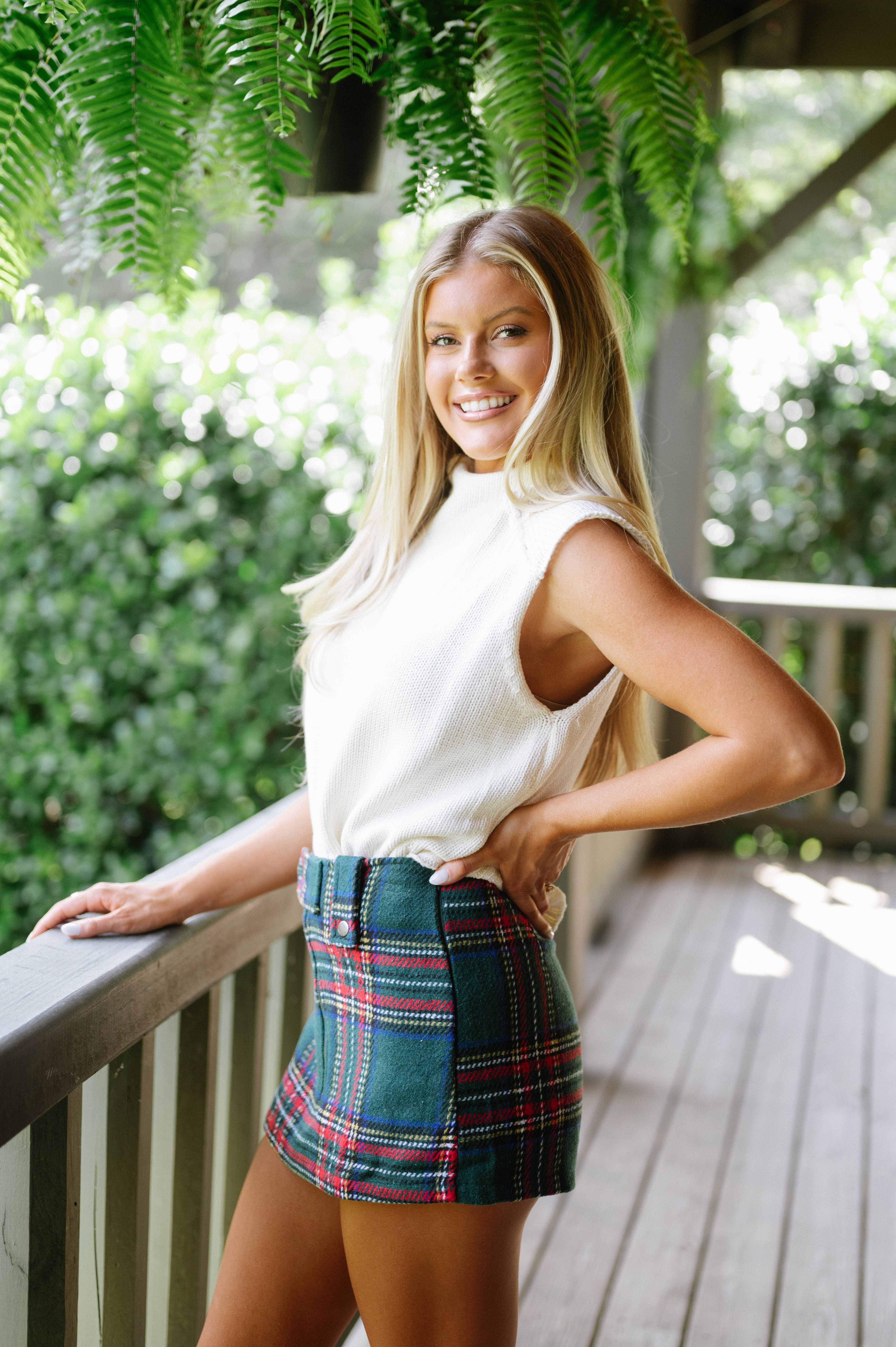 Plaid Mini Skort- Green Mix