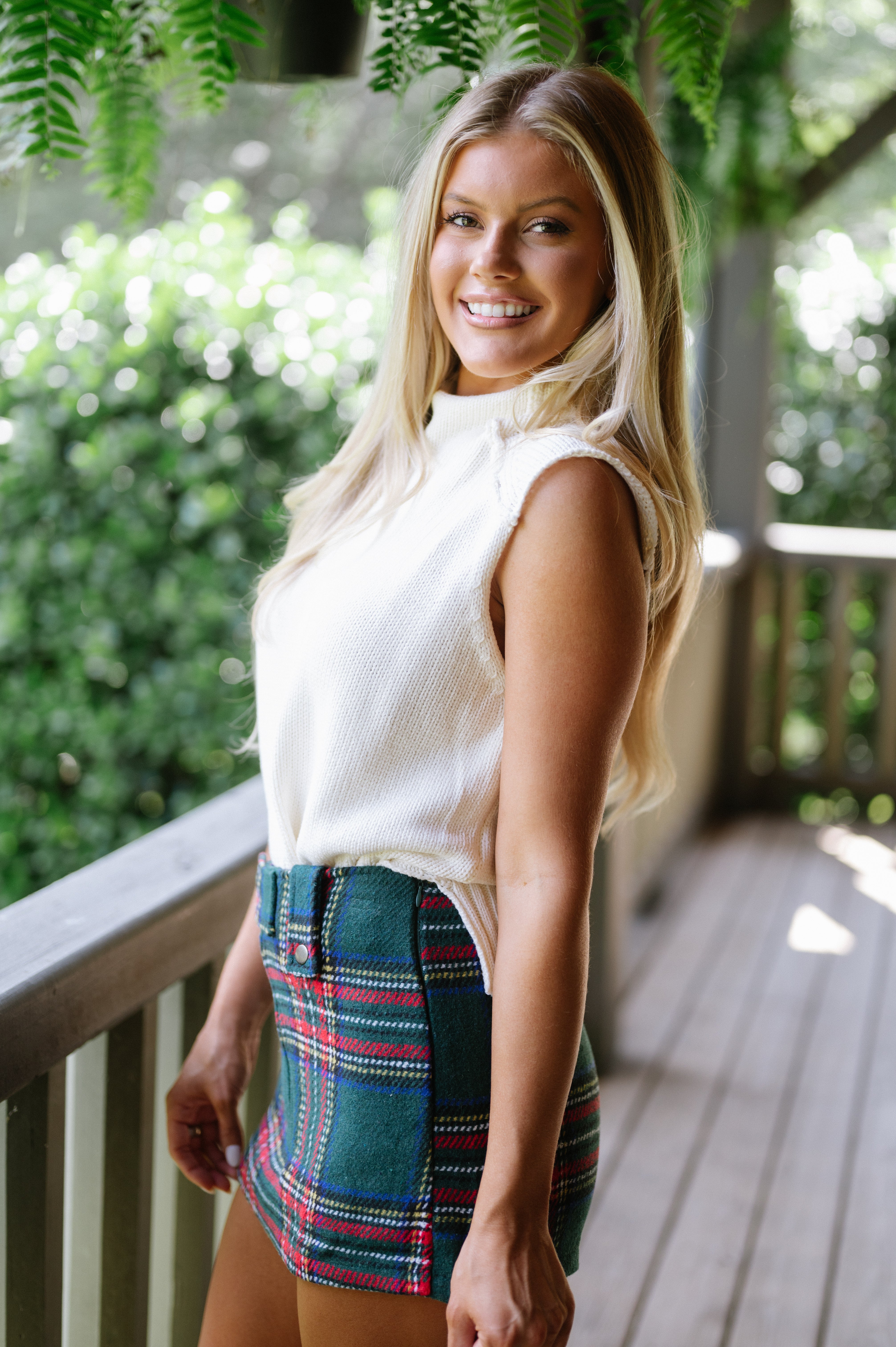 Plaid Mini Skort- Green Mix