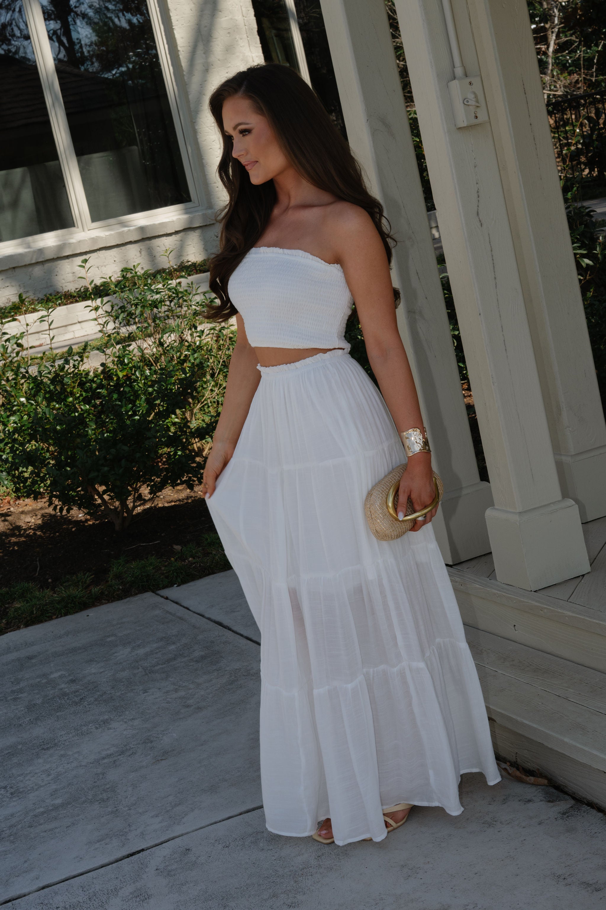 Jenni Tiered Skirt Set-White