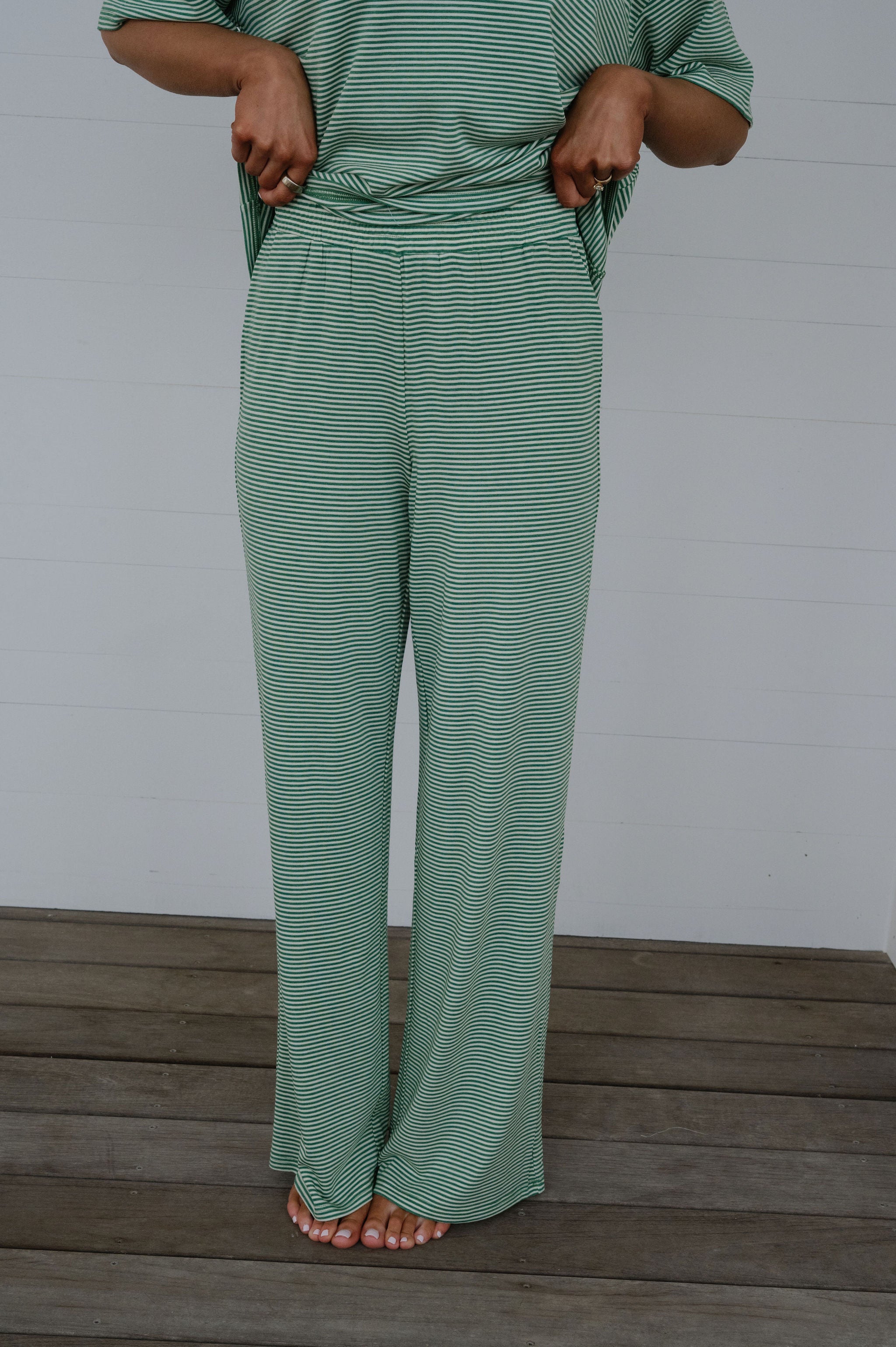 Garrison Striped Pants Set-Green