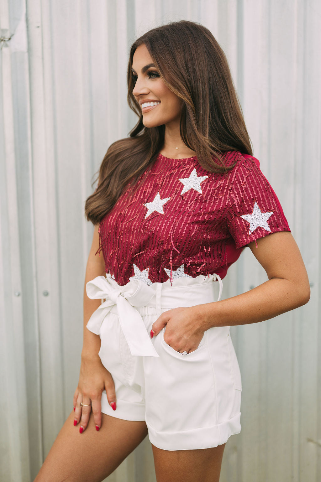 Gameday Glam Sequin T-Shirt Dress (Red/White)