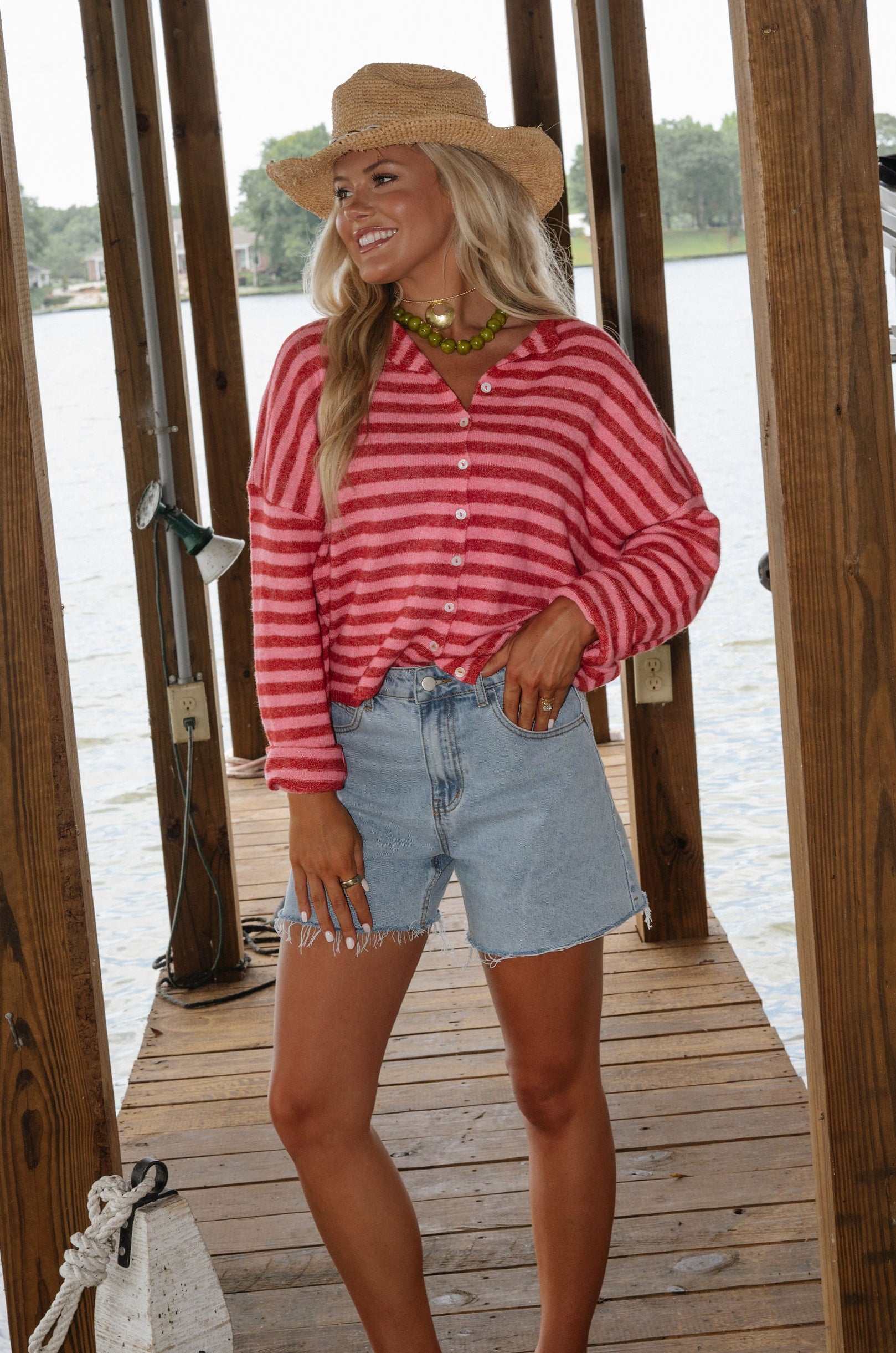 Sony Striped Cardigan-Red Combo