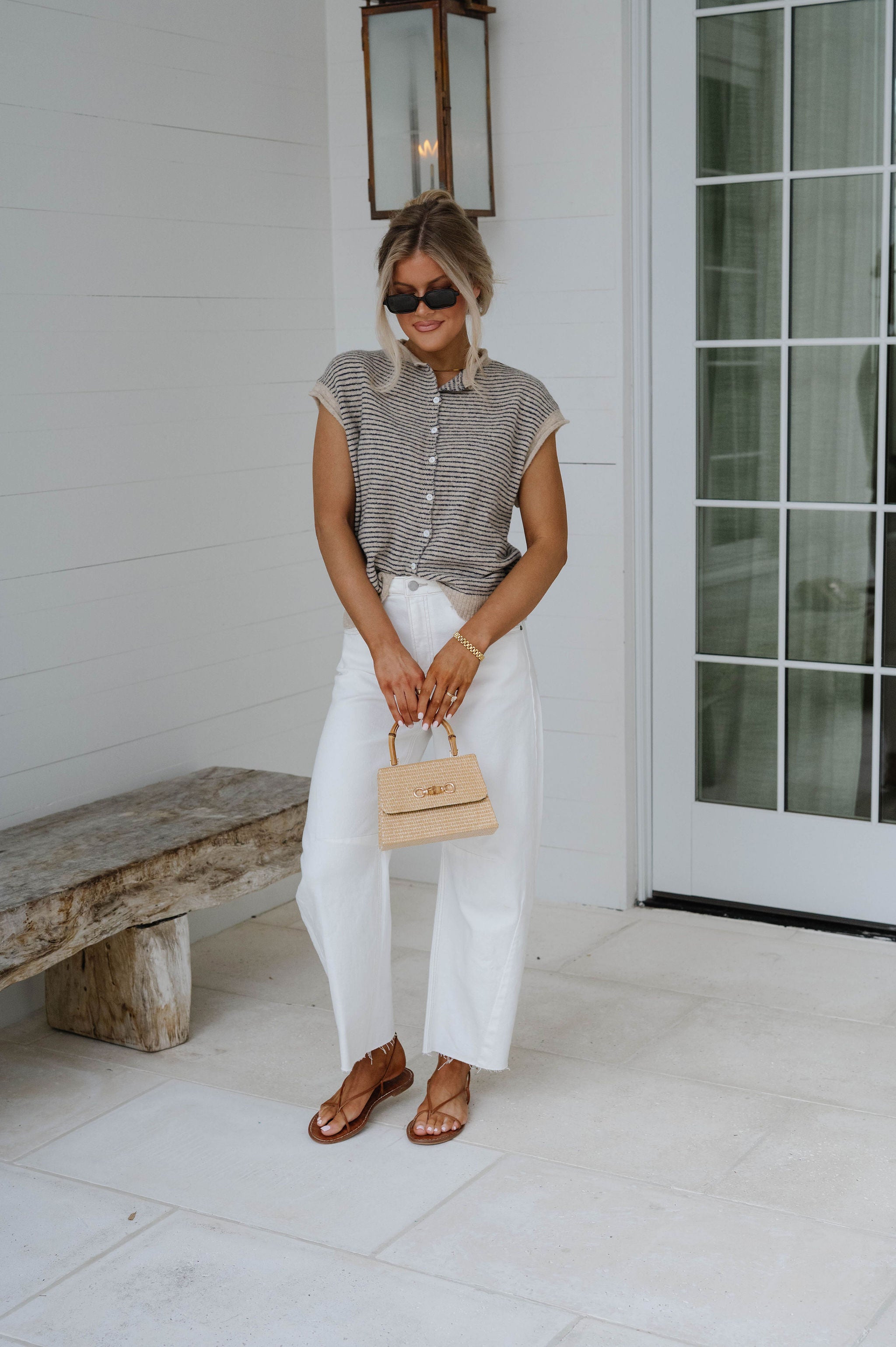 Eden Striped Cardigan-Natural