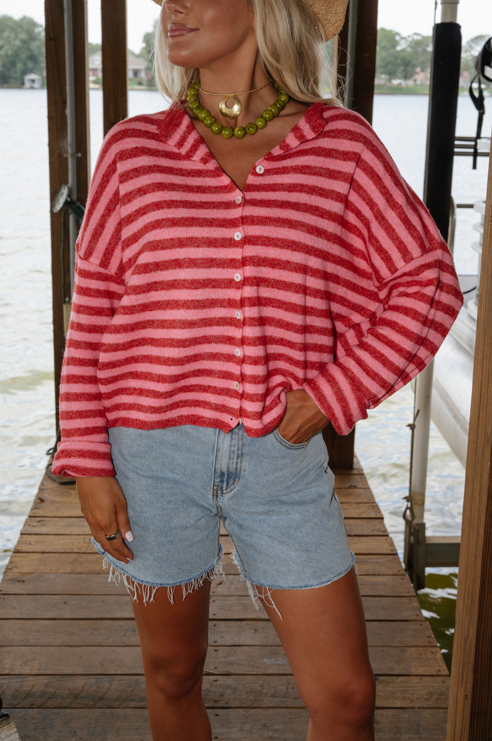 Sony Striped Cardigan-Red Combo