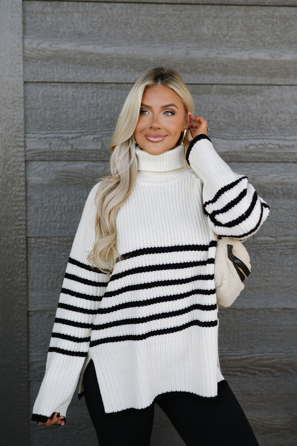 Delilah Striped Turtleneck Sweater - Cream/Black