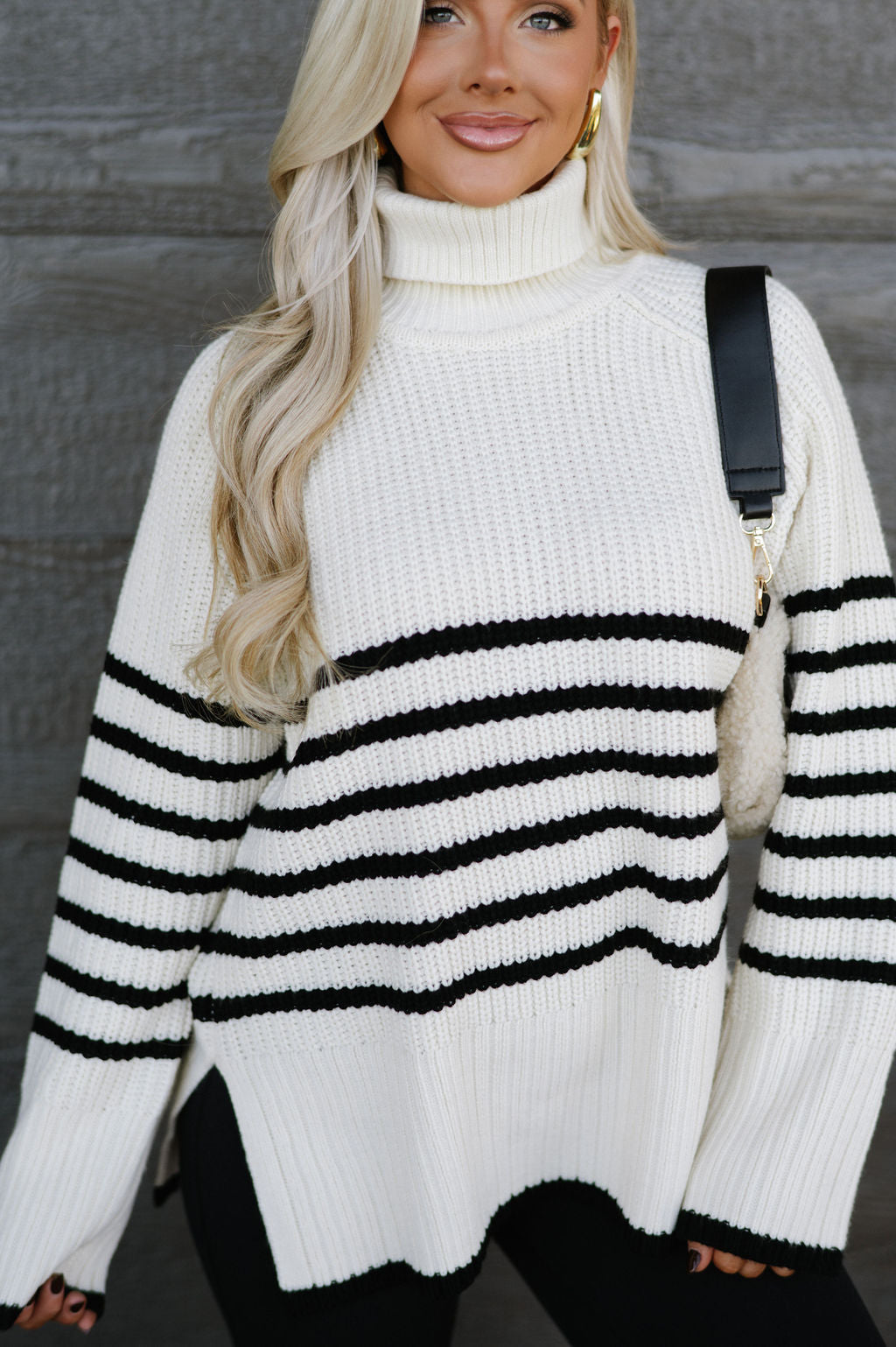 Delilah Striped Turtleneck Sweater - Cream/Black