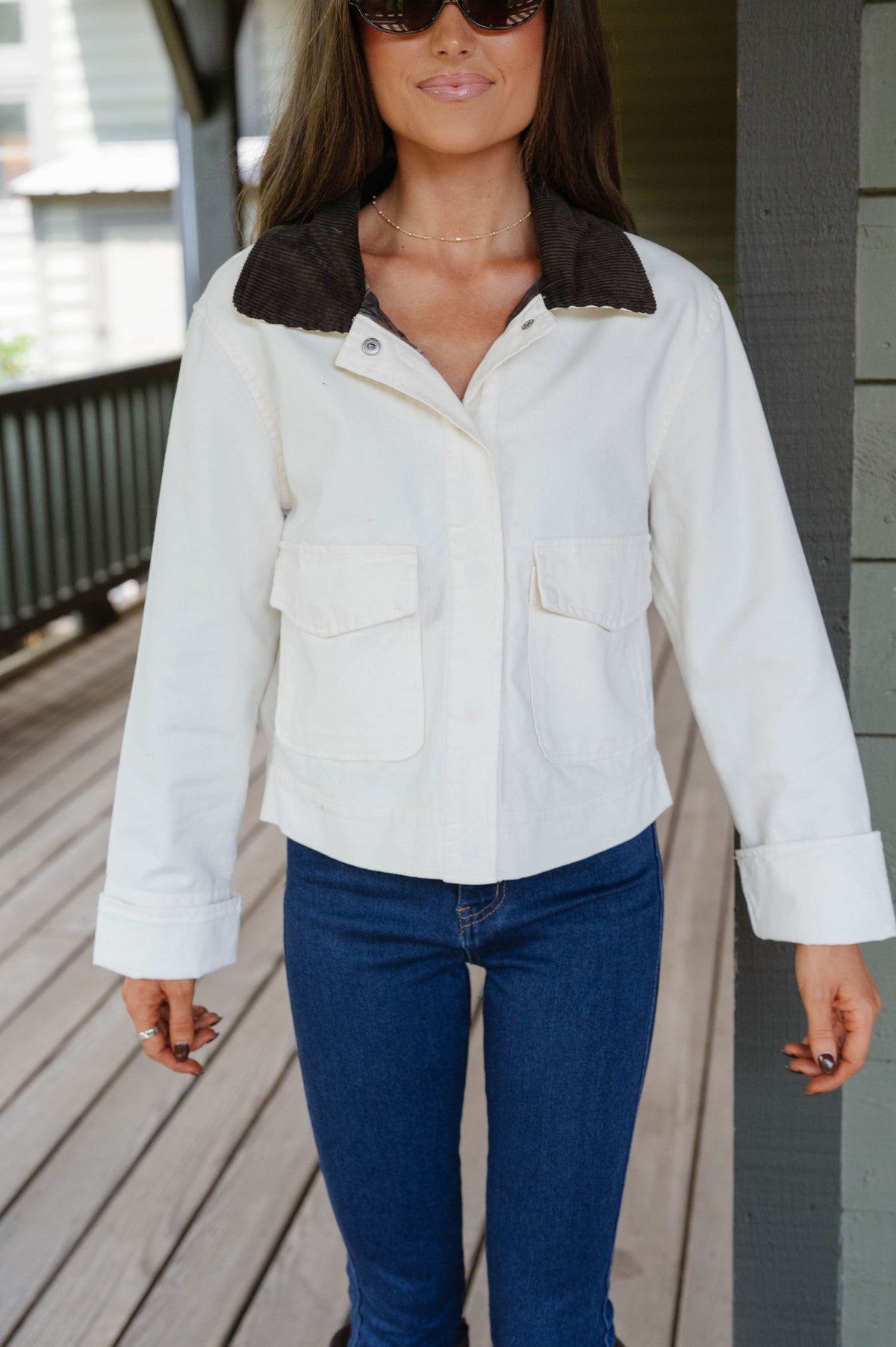 Dani Washed Canvas Barn Jacket-Ecru