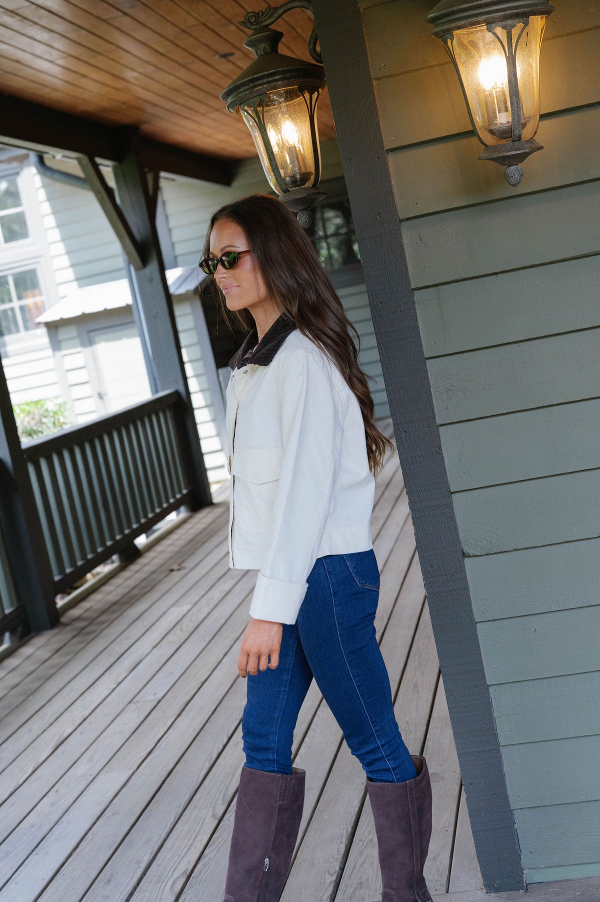 Dani Washed Canvas Barn Jacket-Ecru
