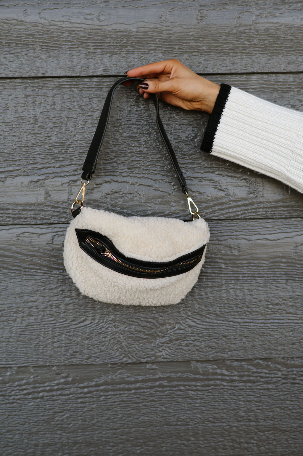 Brookie Sherpa Belt Bag- Off White