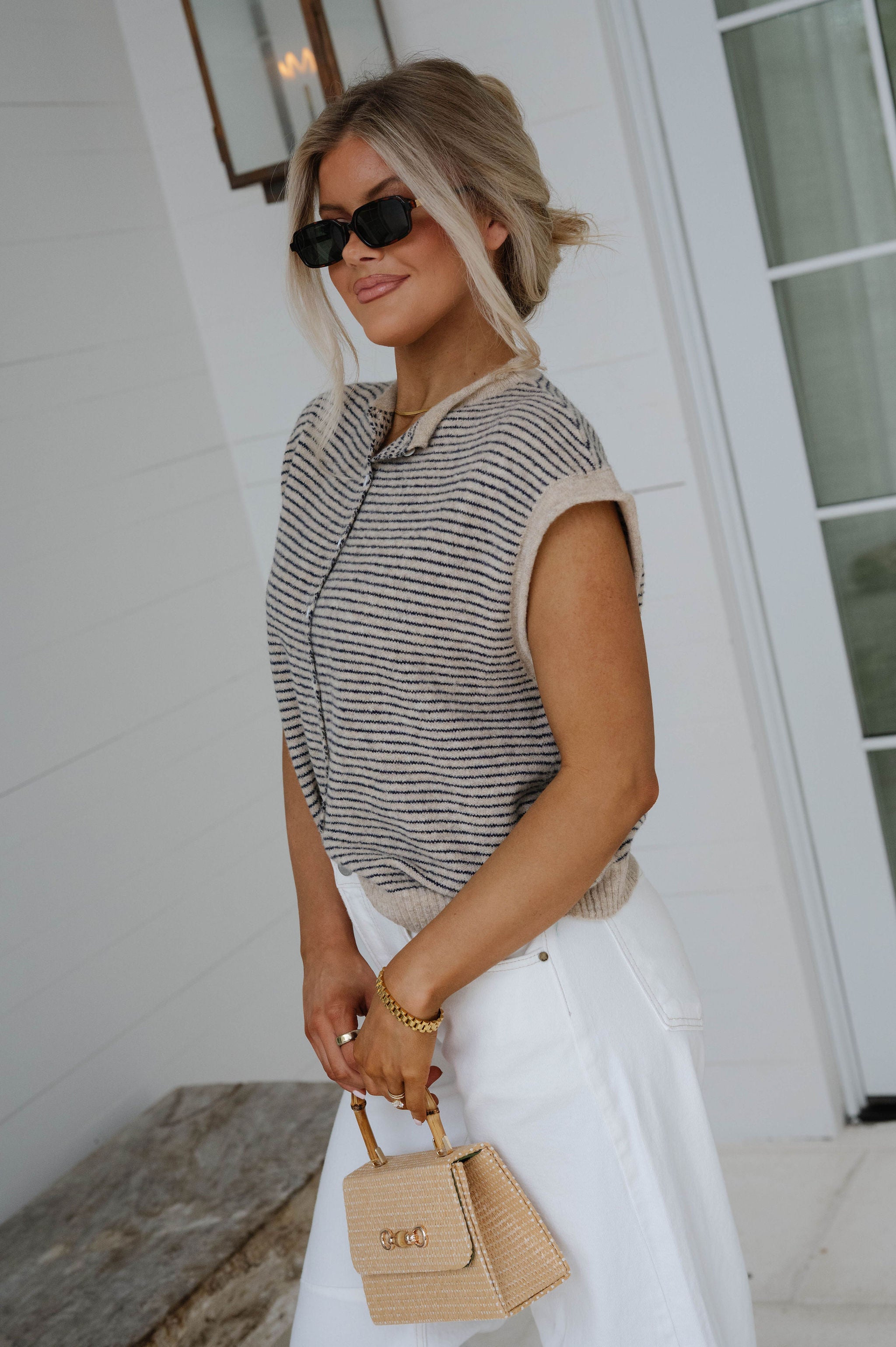 Eden Striped Cardigan-Natural