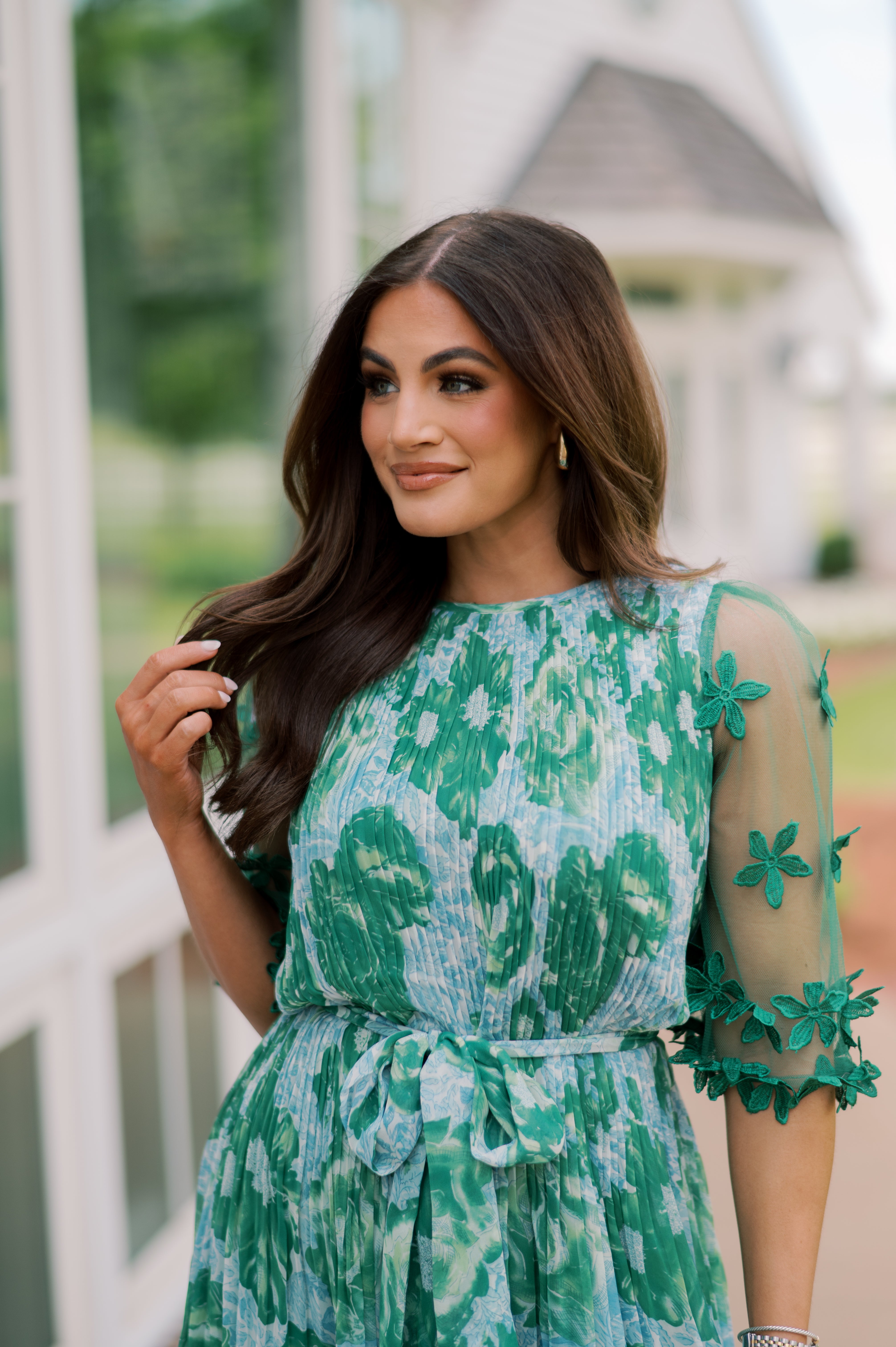 Sabrina Floral Statement Dress-Green