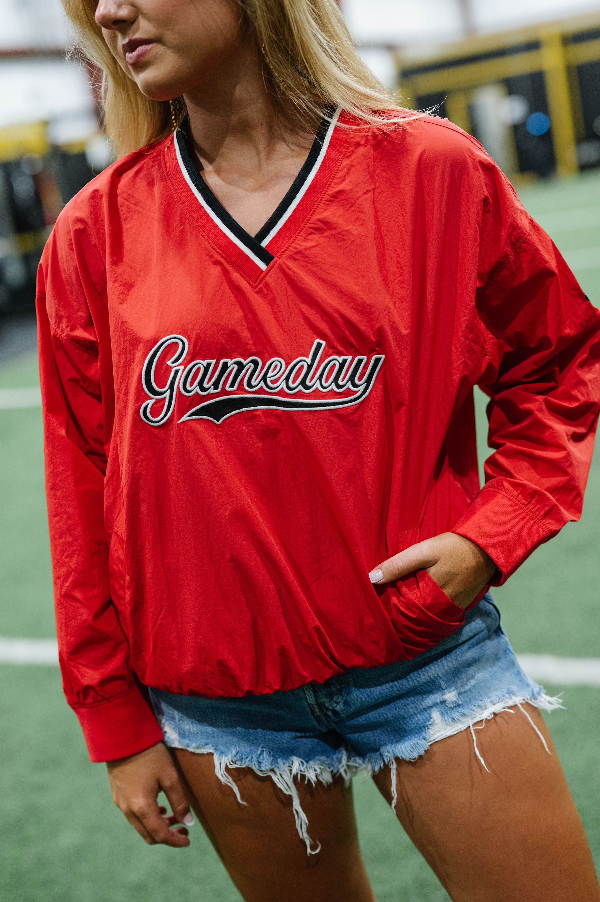 Gameday V-Neck Windbreaker-Red