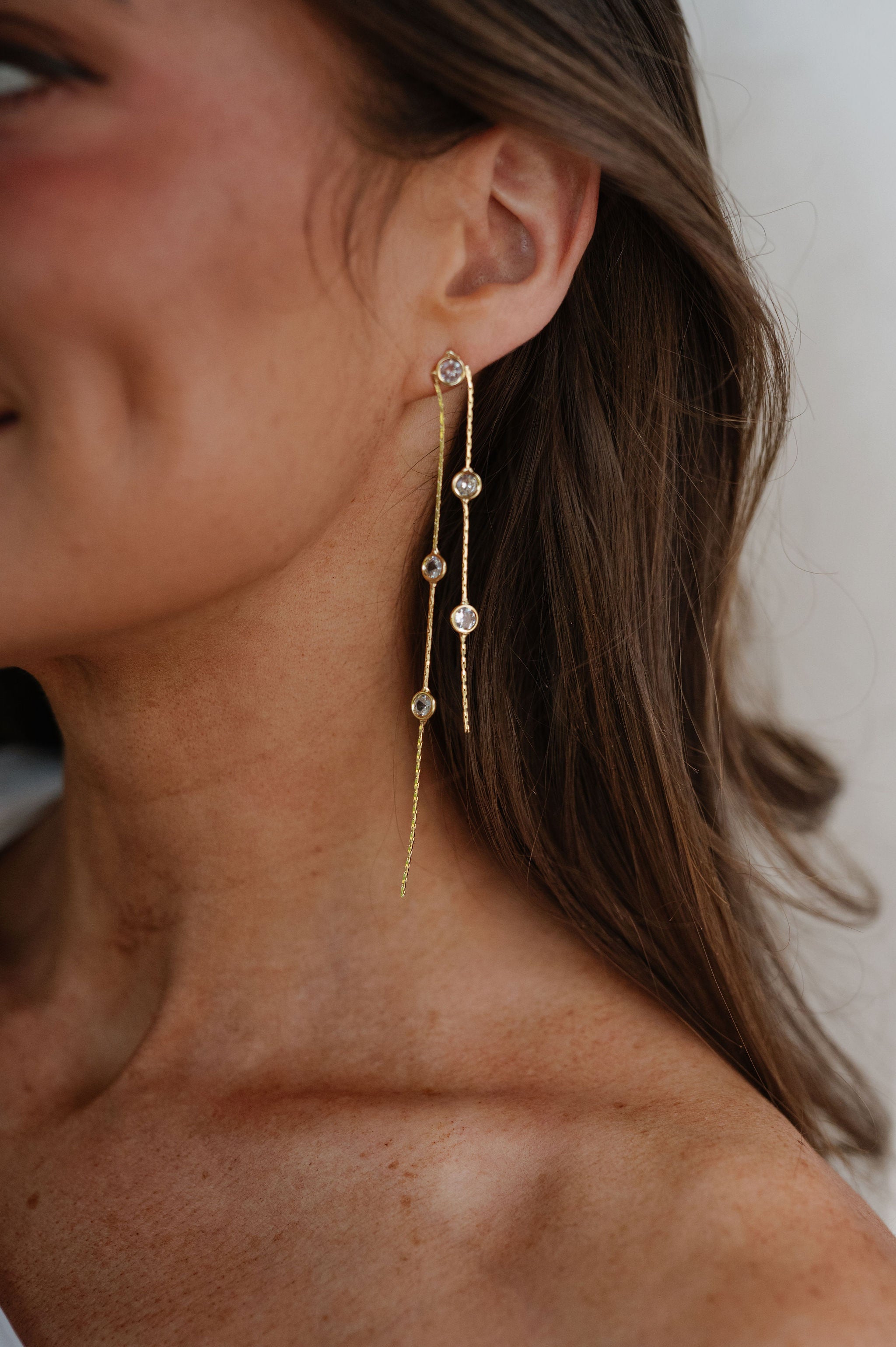Crystal Duster Earrings-Gold