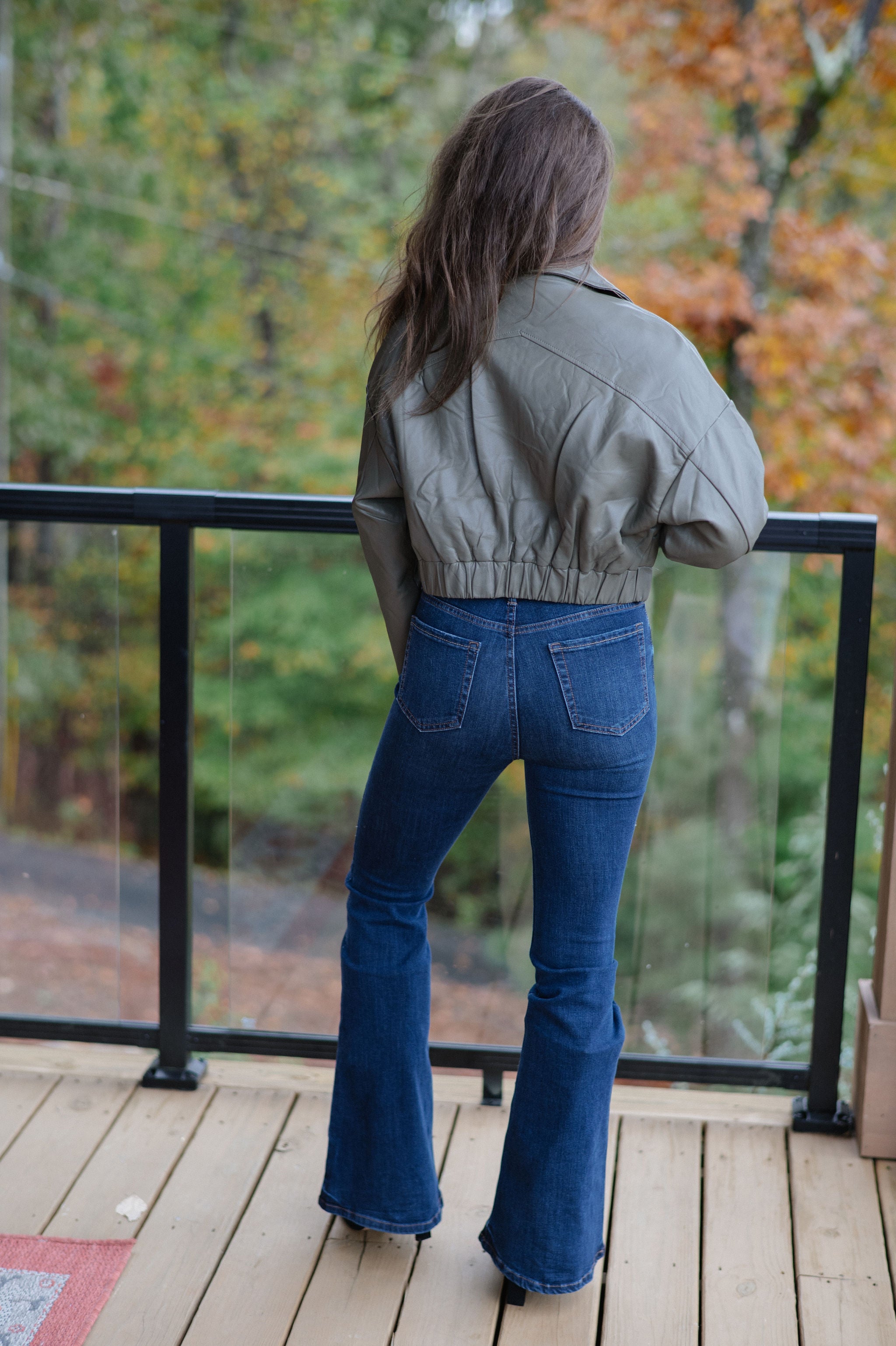 Annie Leather Jacket-Olive Grey