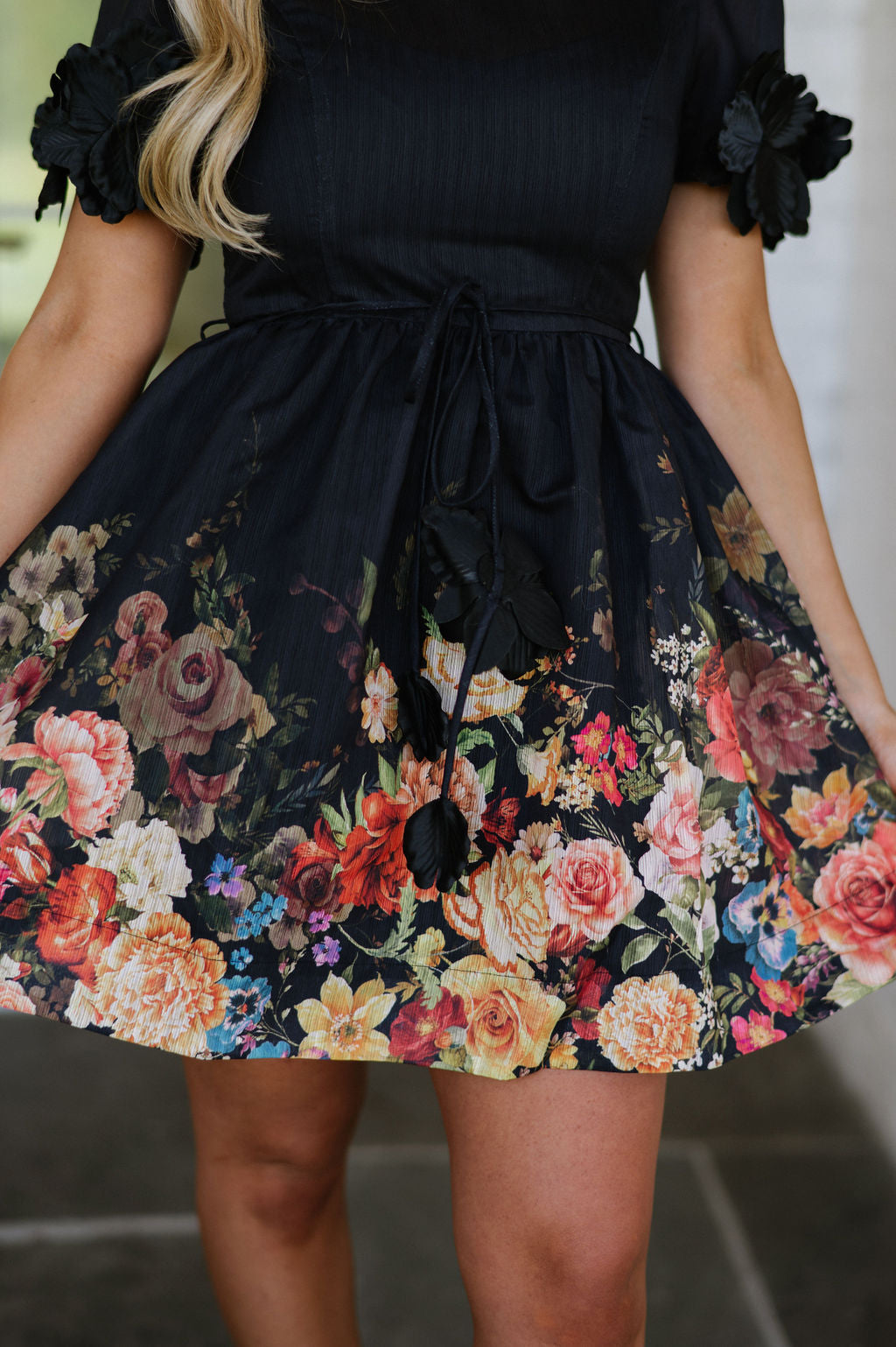 Poppi Mini Floral Dress-Black