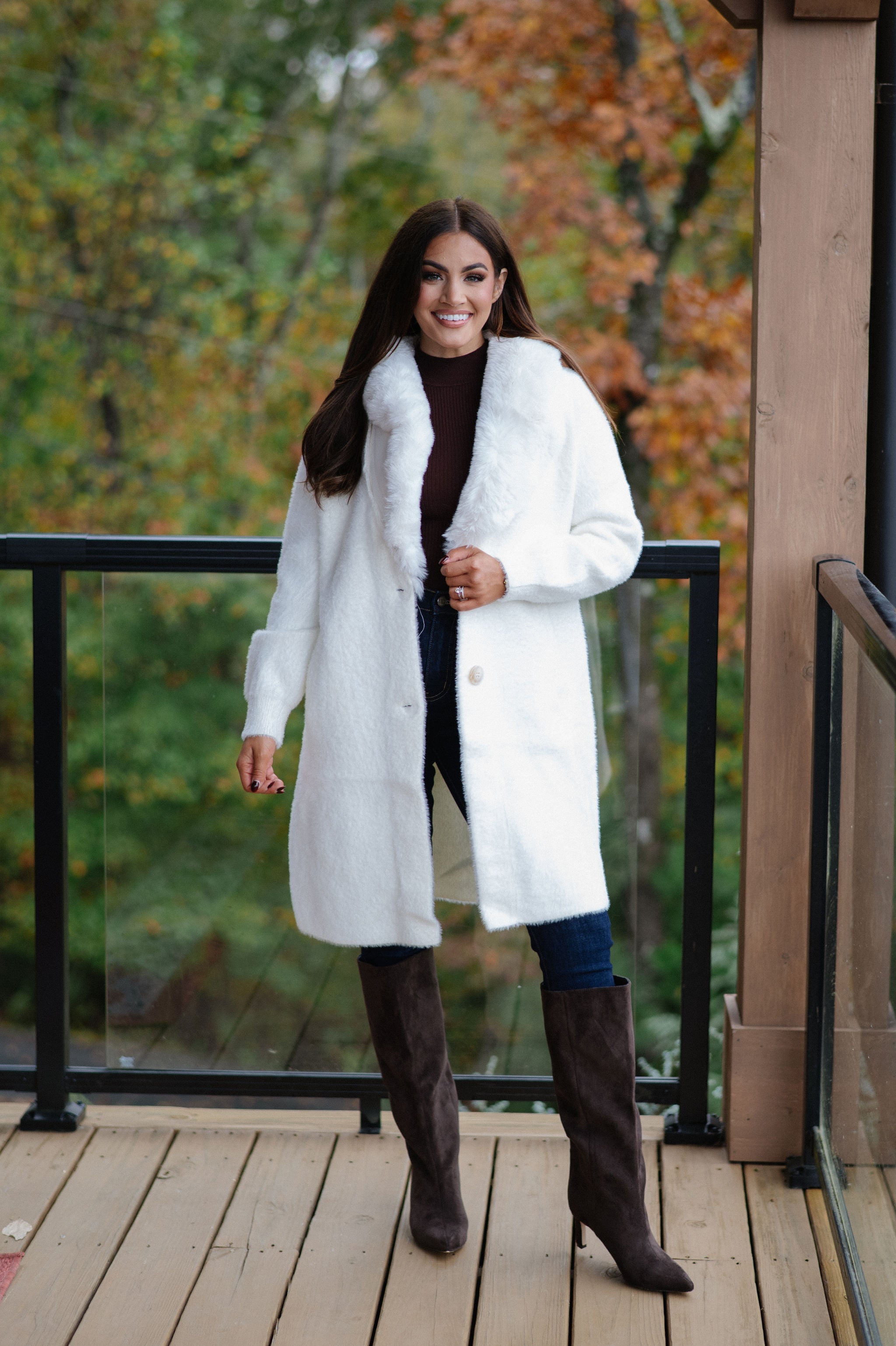 Faux Fur Sweater Coat-Ivory