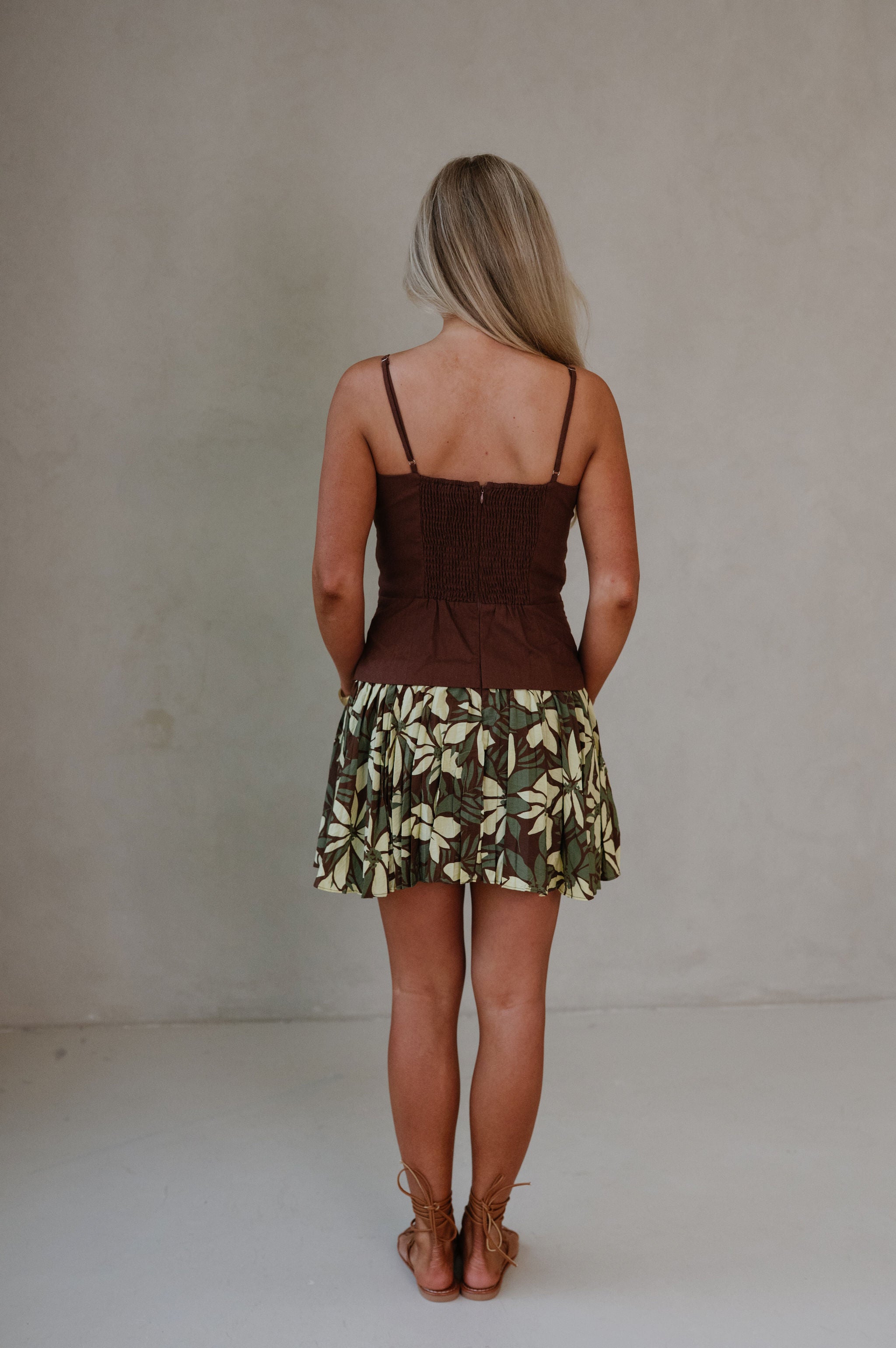 Camila Contrast Mini Dress-Brown/Yellow
