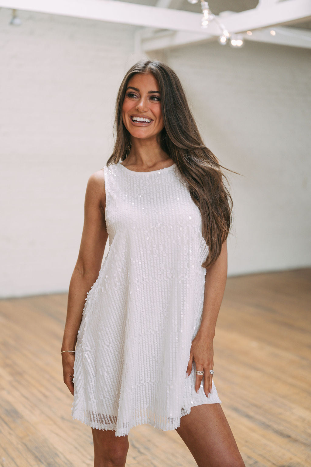 Sequin Sleeveless Dress-White