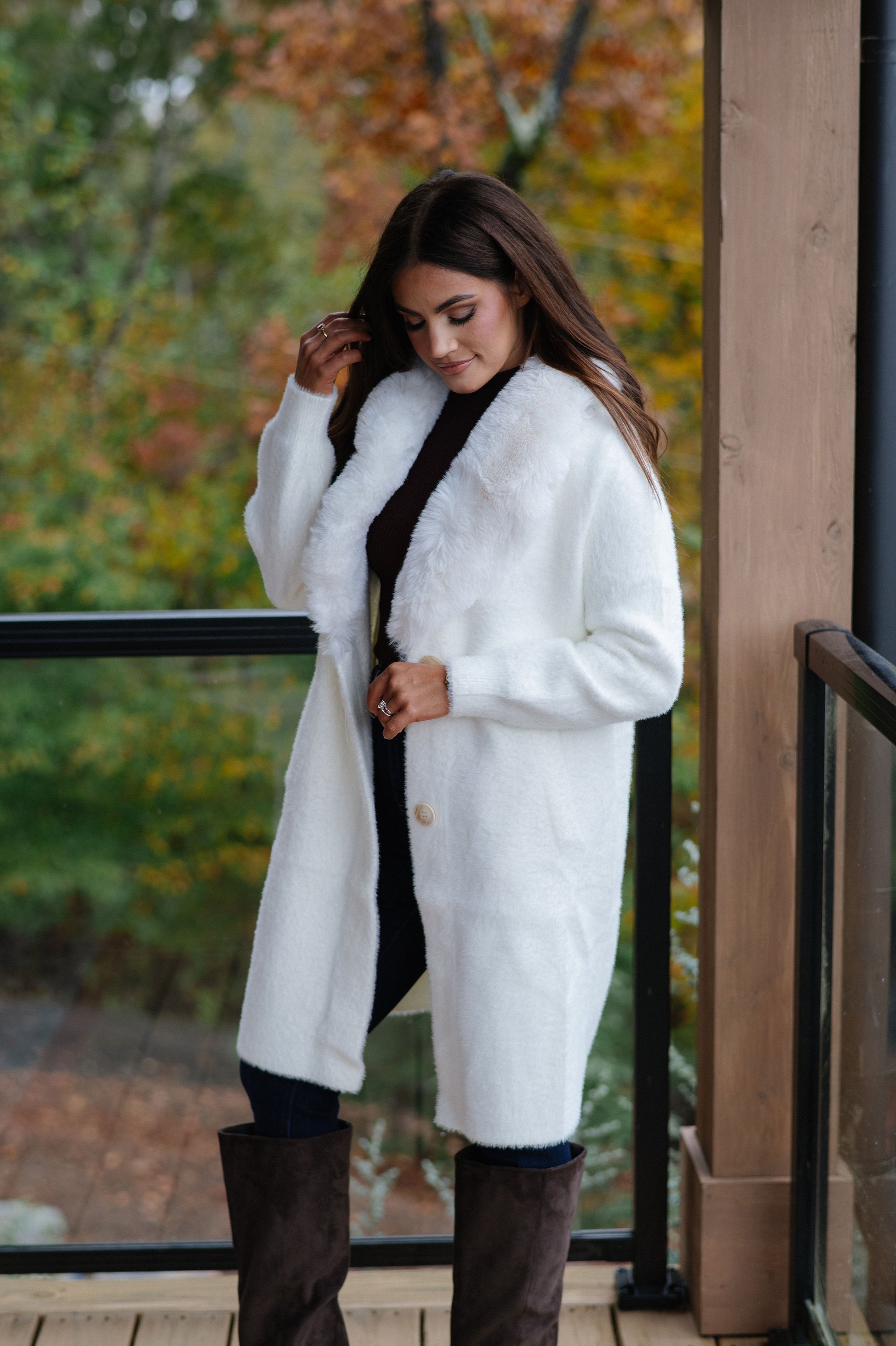 Faux Fur Sweater Coat-Ivory