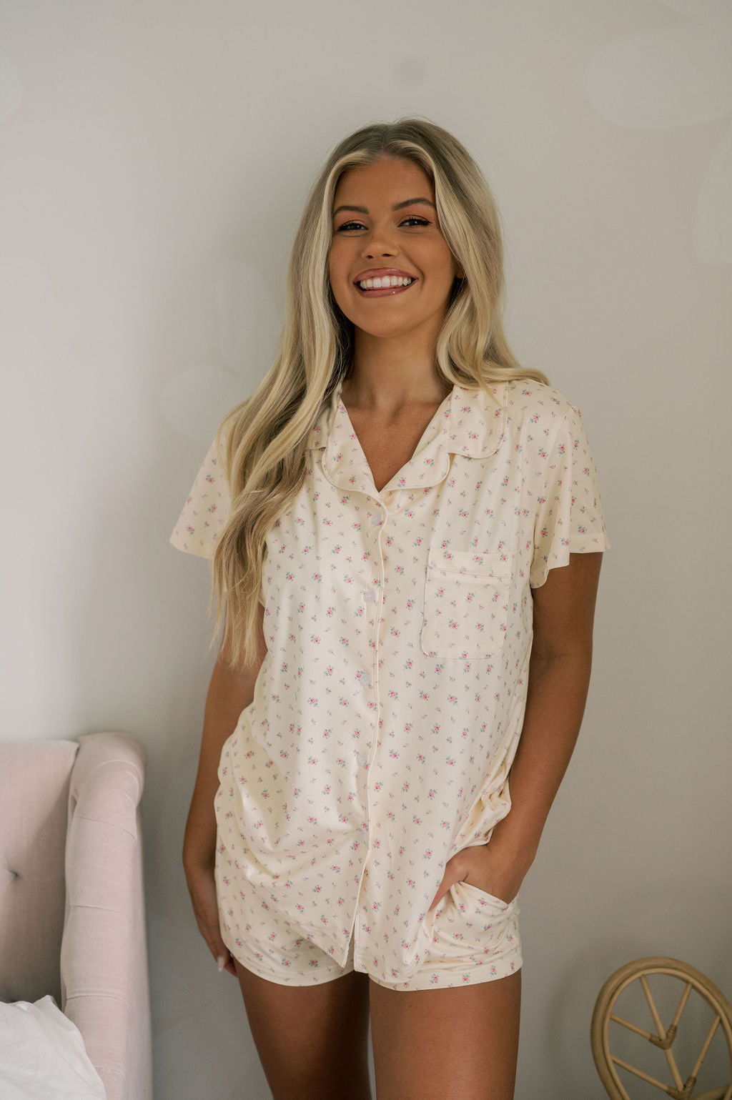 Vintage Flower Pajama Button Down Top