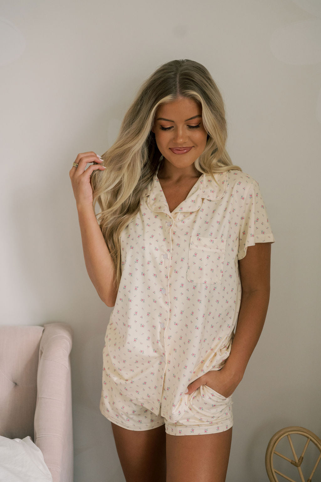 Vintage Flower Pajama Button Down Top