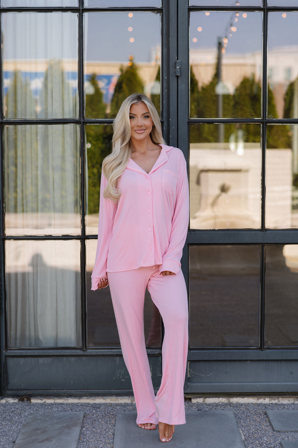 Grace Ribbed Pajama Set- Pink