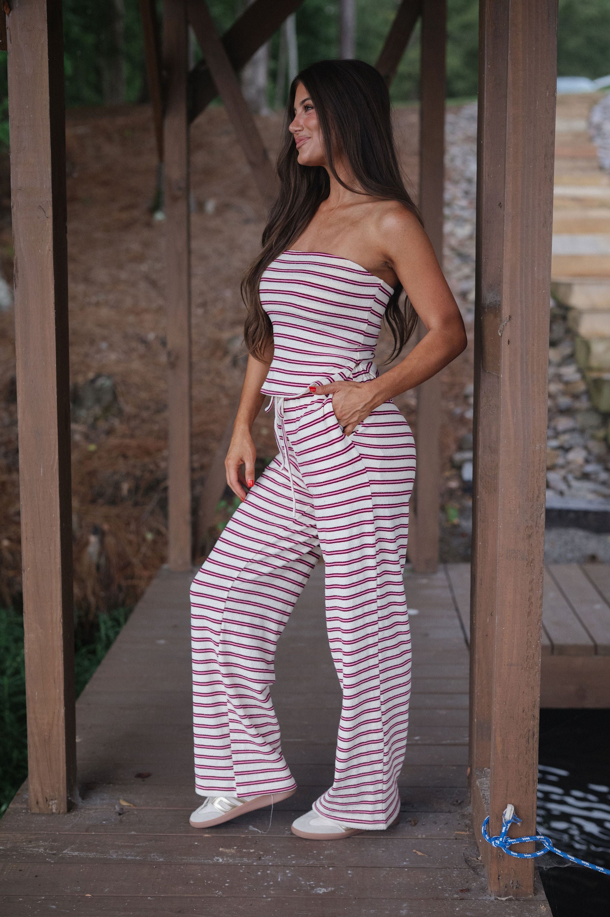 Archie Pants Set-Cream/Cherry