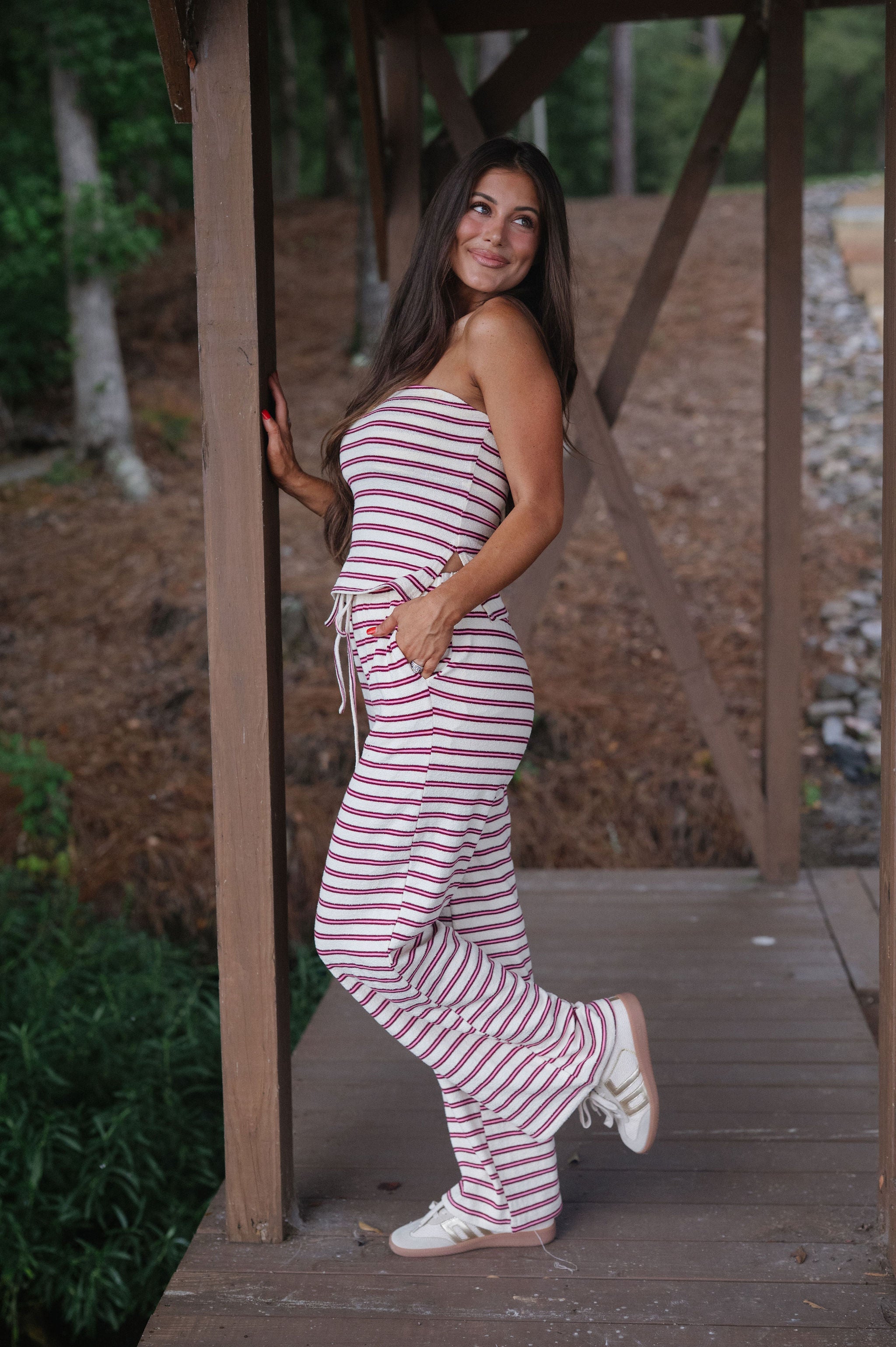 Archie Pants Set-Cream/Cherry