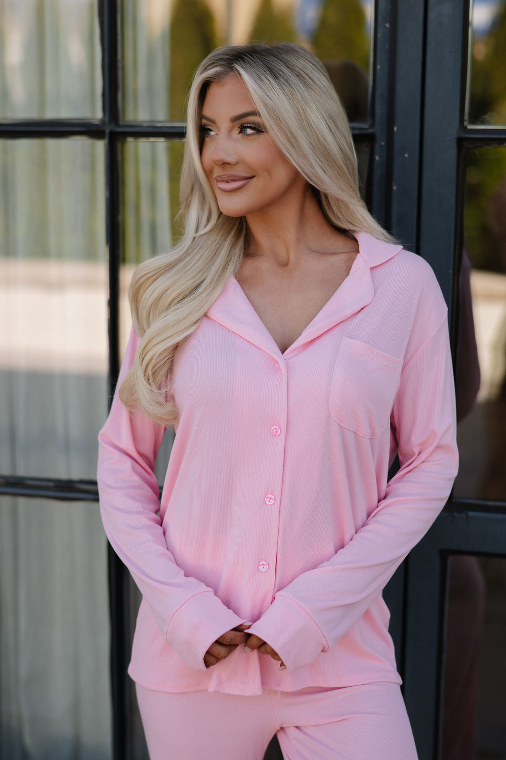 Grace Ribbed Pajama Set- Pink