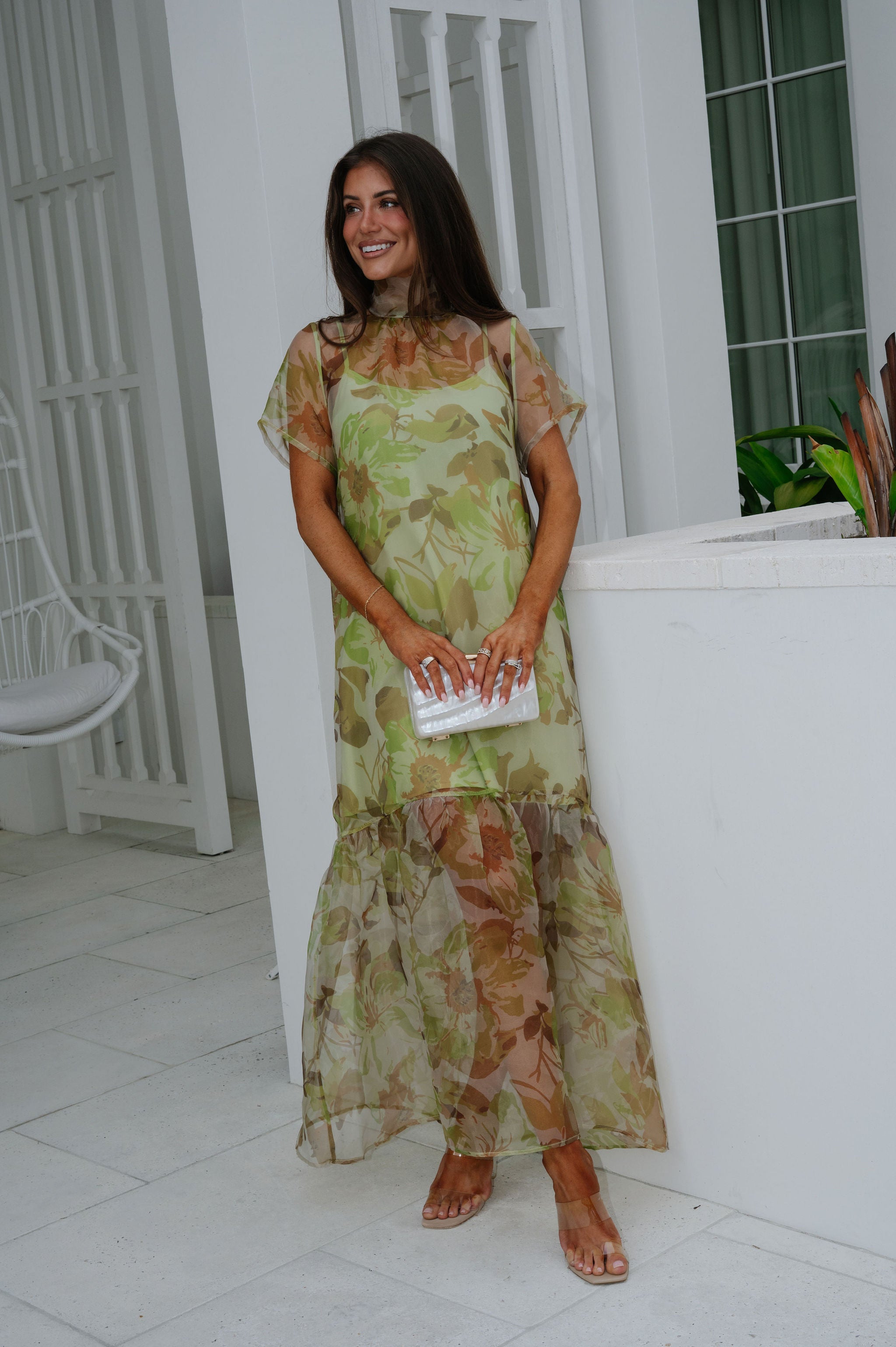 Josie Floral Organza Maxi Dress-Green Multi Josie Floral Organza Maxi Dress-Green Multi
