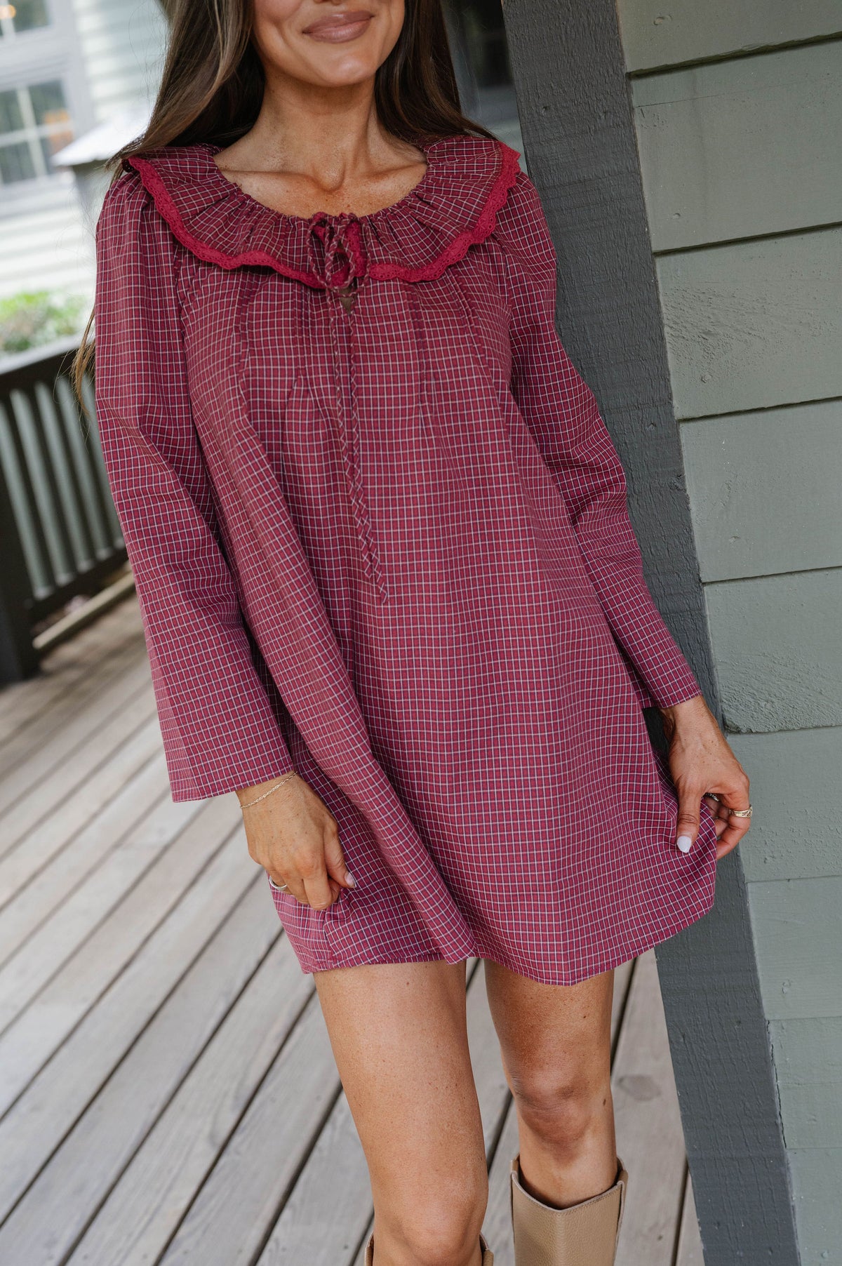Rylee Ruffle Collar Dress- Burgundy