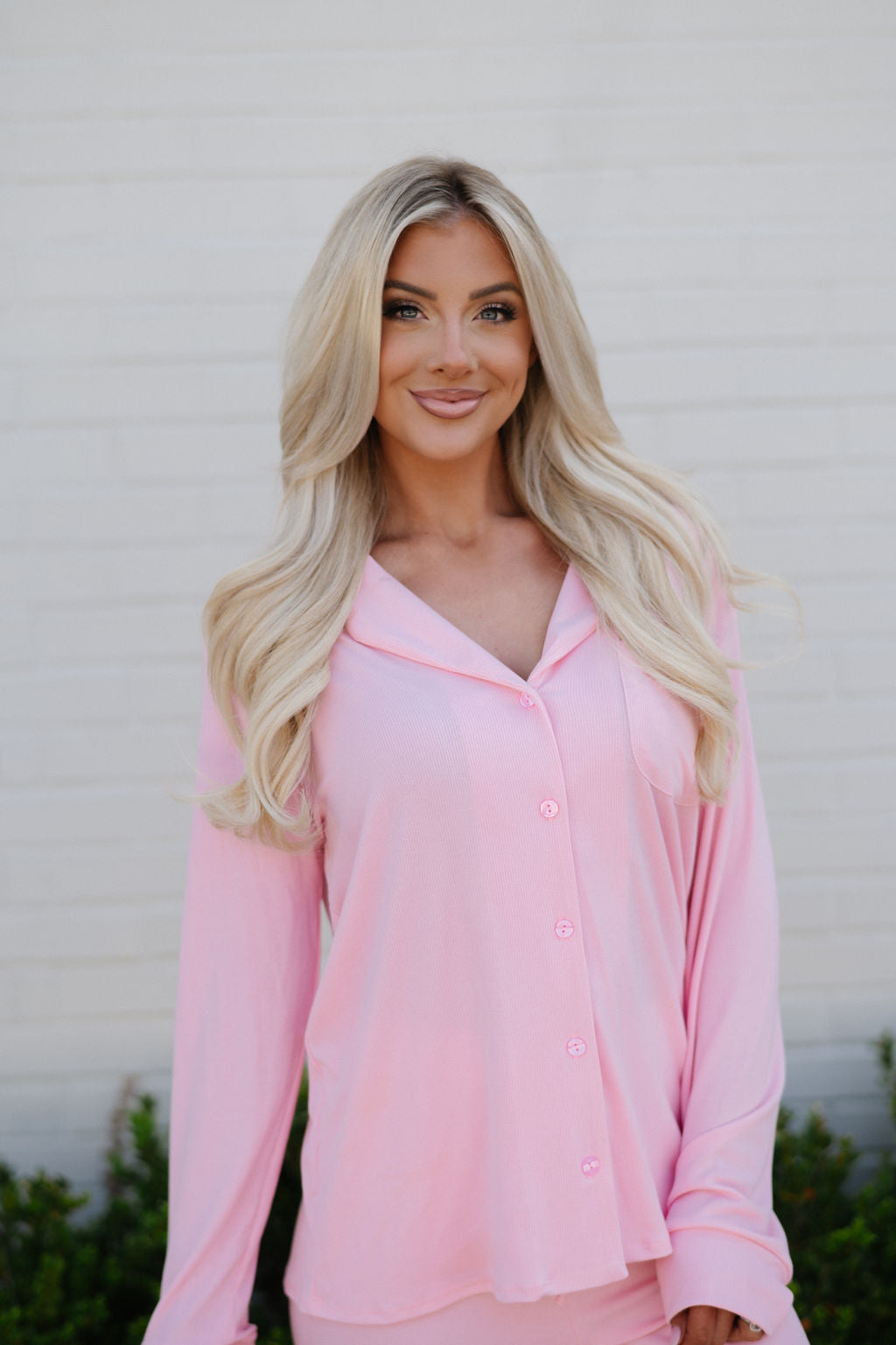 Grace Ribbed Pajama Set- Pink