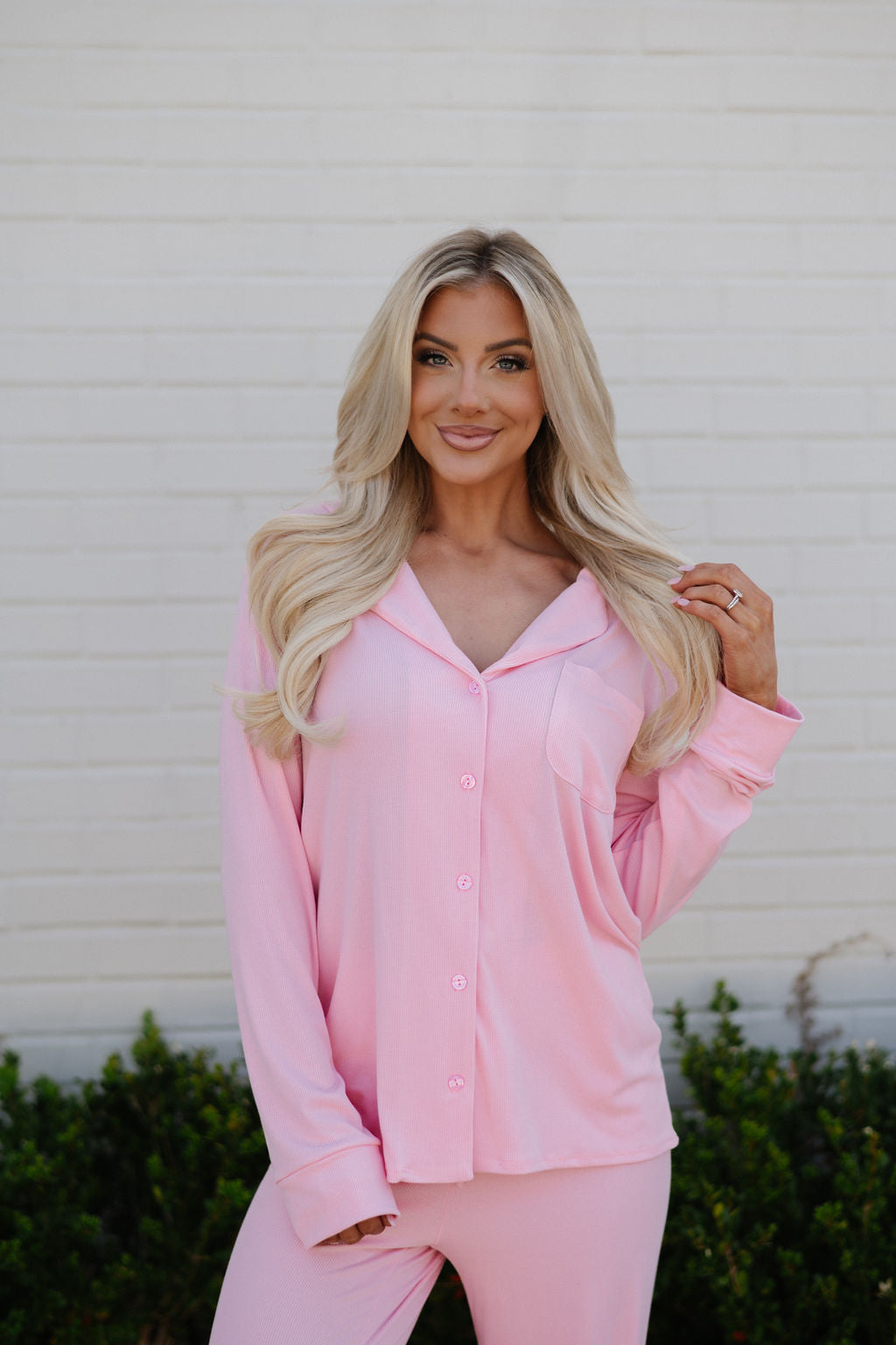 Grace Ribbed Pajama Set- Pink