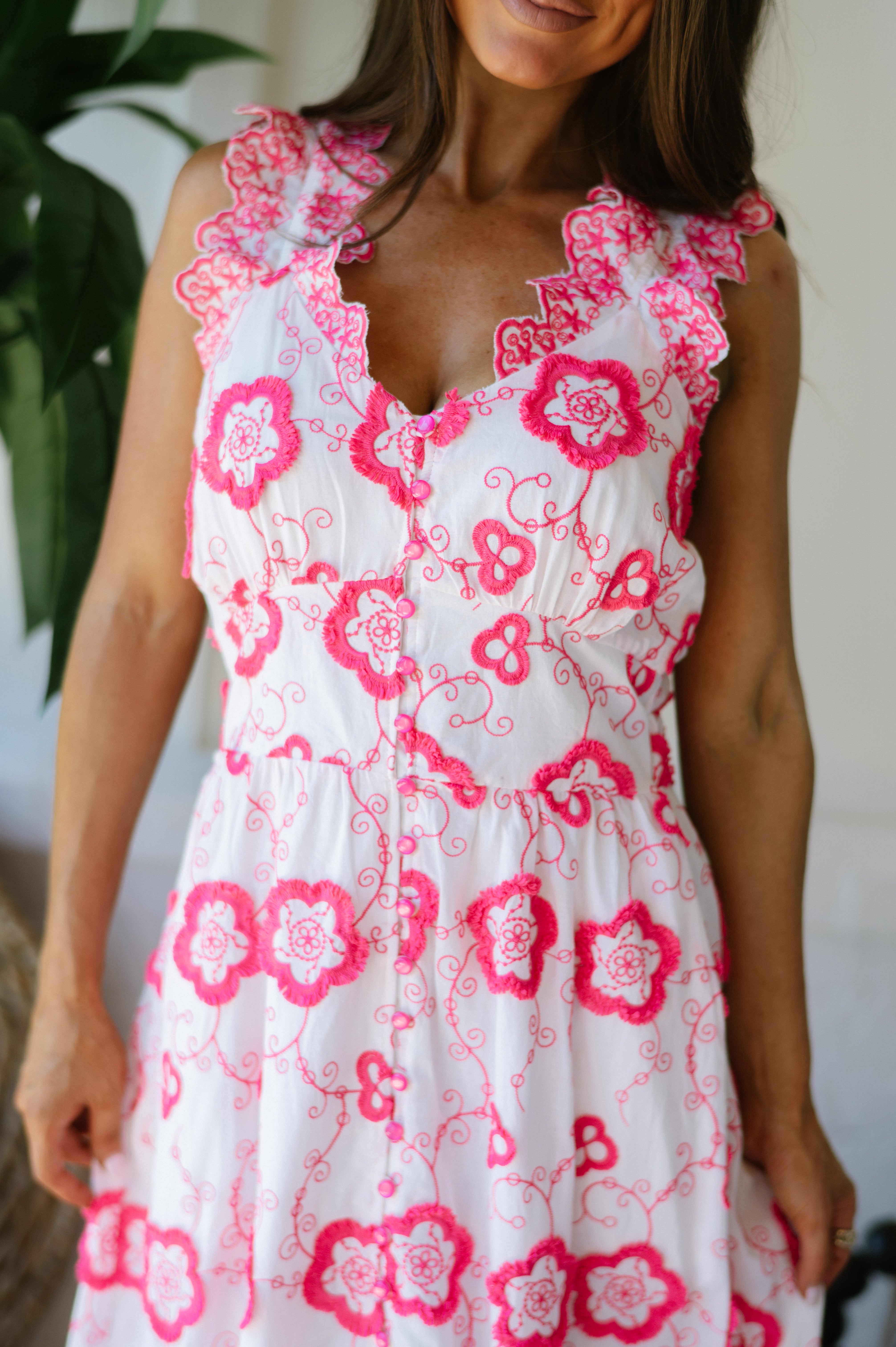 Malena Button Floral Midi Dress- Pink