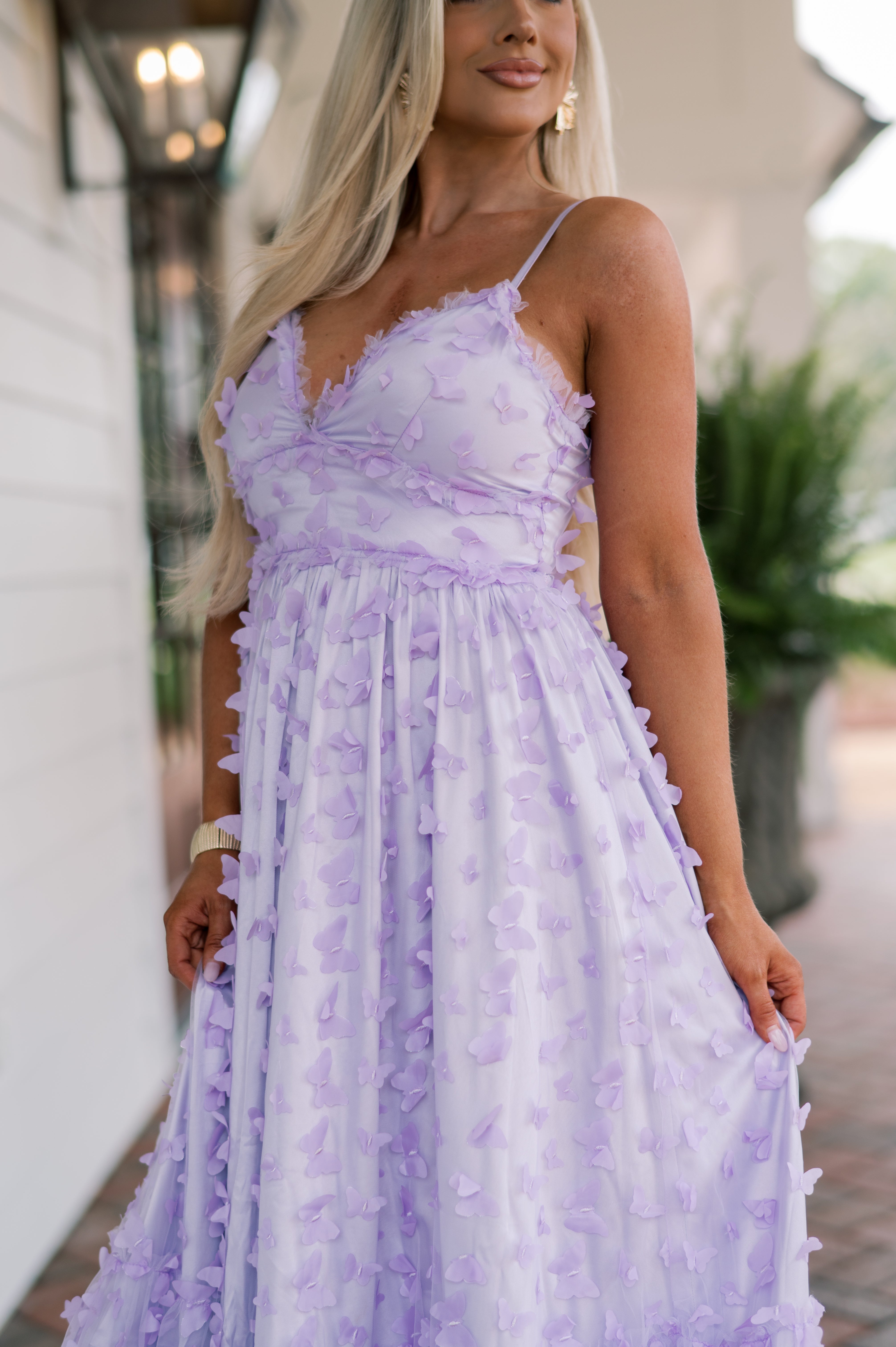 Butterfly Statement Midi Dress-Lavender