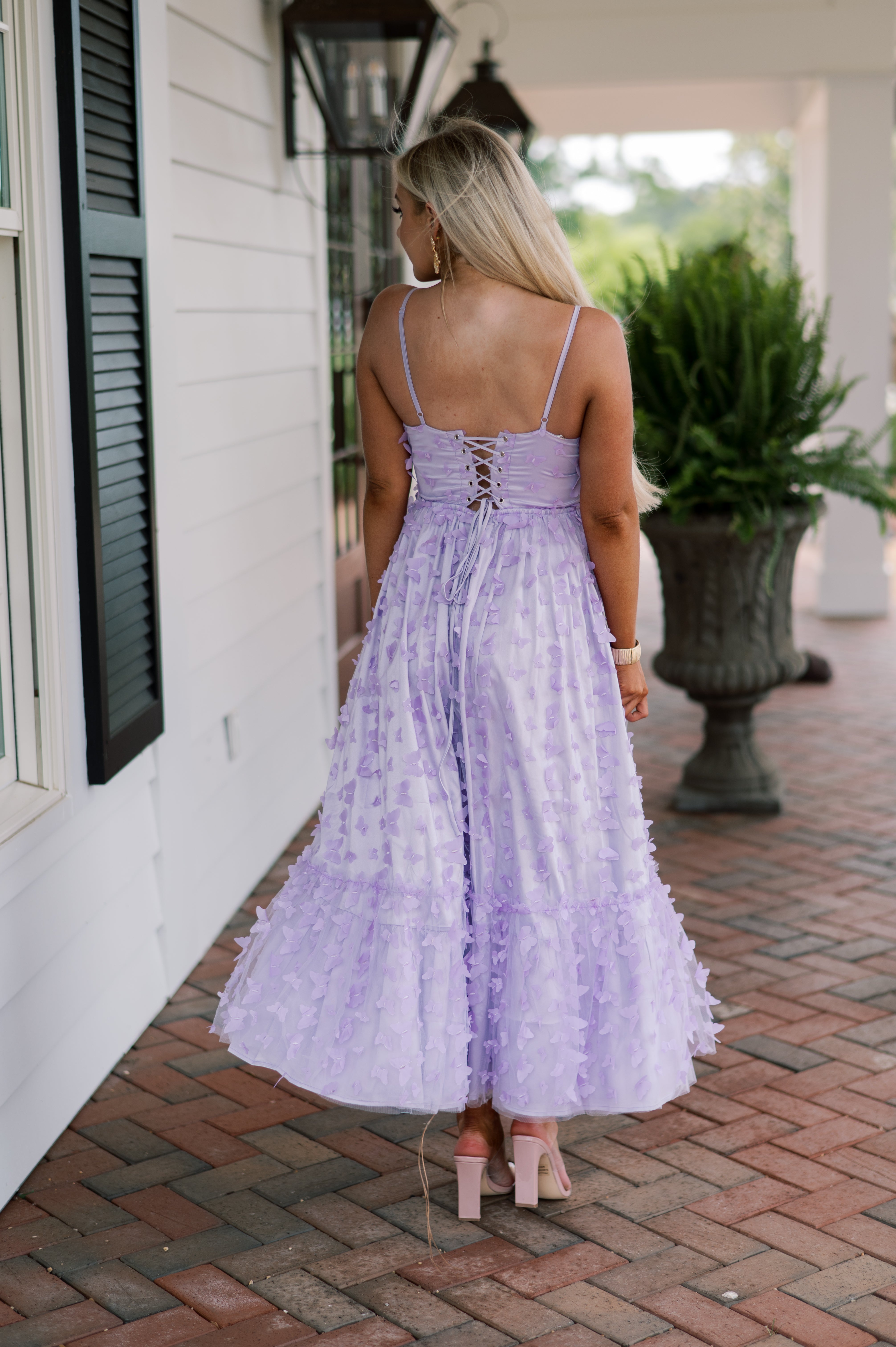 Butterfly Statement Midi Dress-Lavender