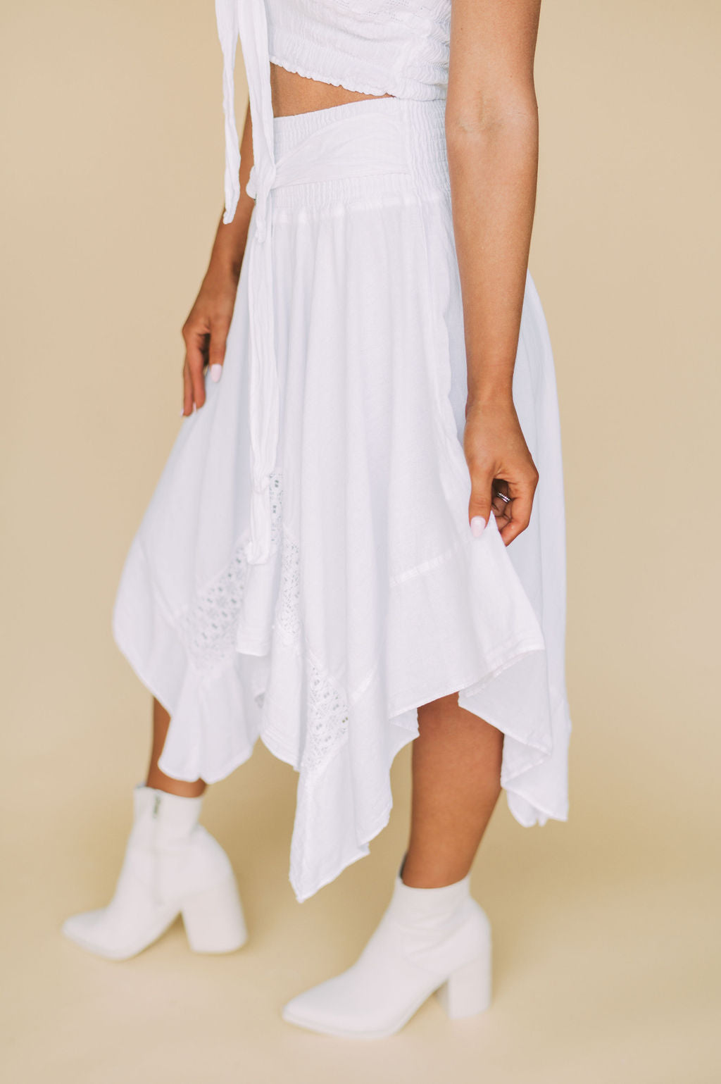 Blaire Smocked Asymmetrical Skirt- White