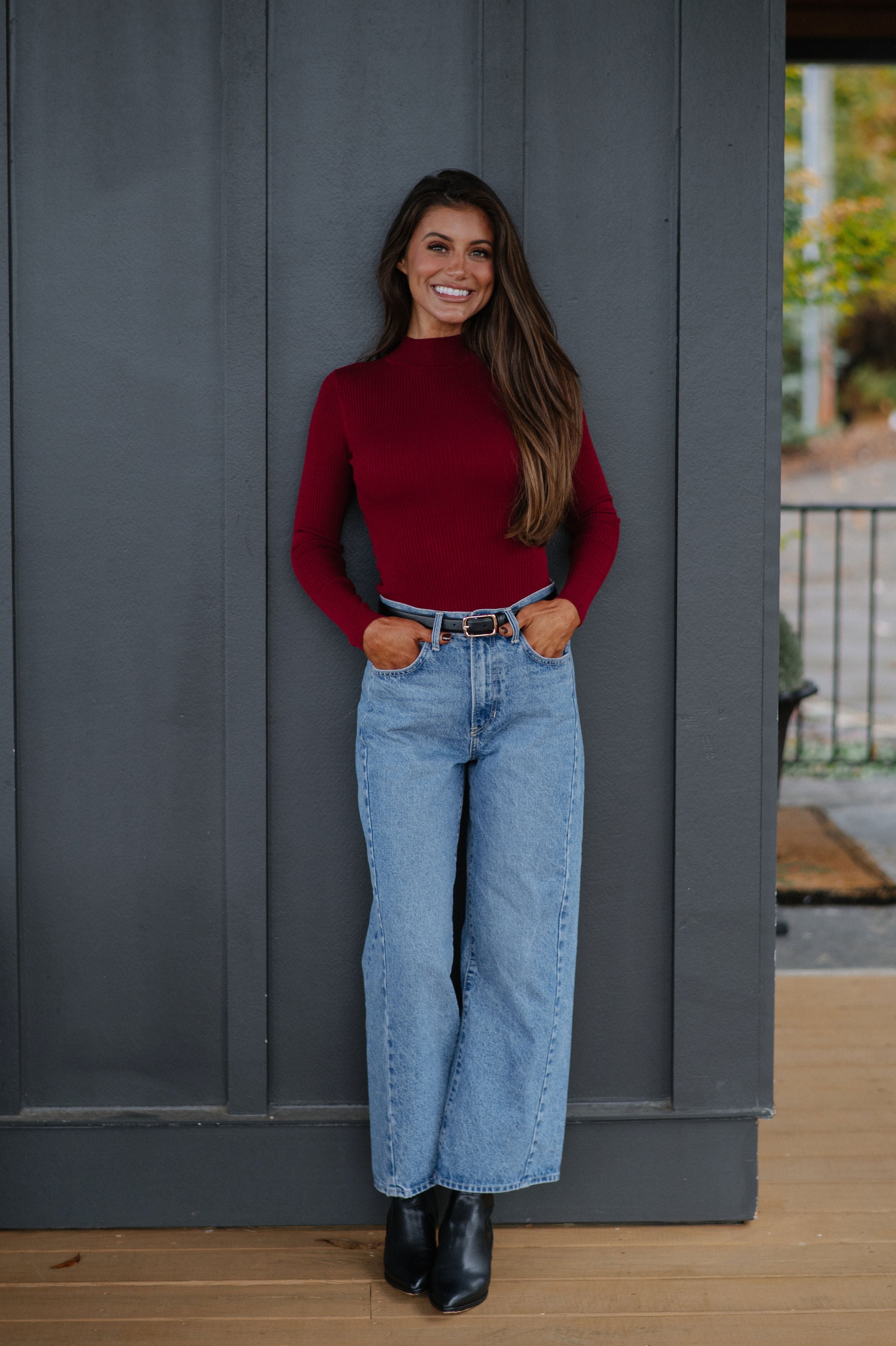 Hampton Ribbed Bodysuit-Dark Red