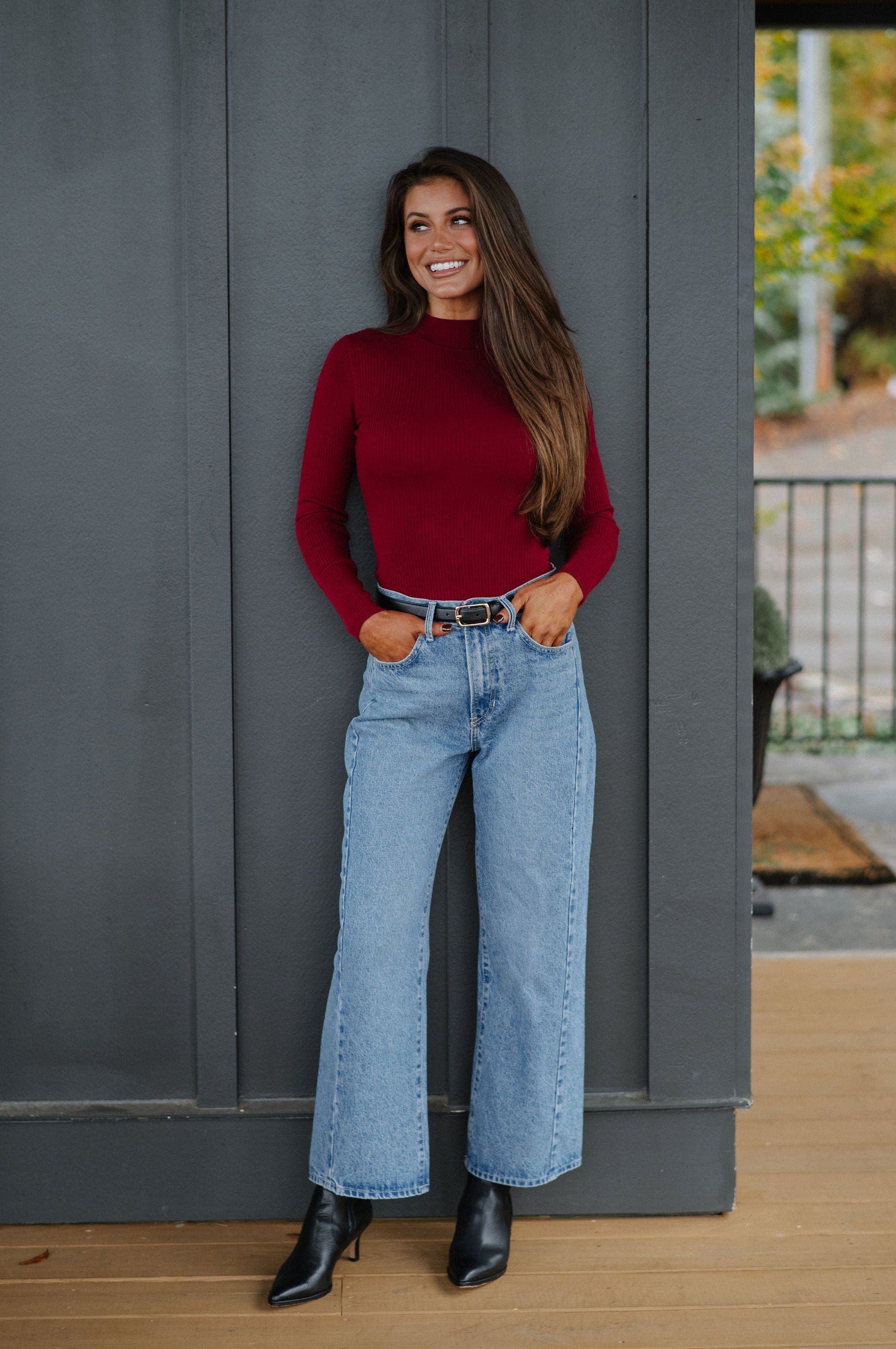 Hampton Ribbed Bodysuit-Dark Red