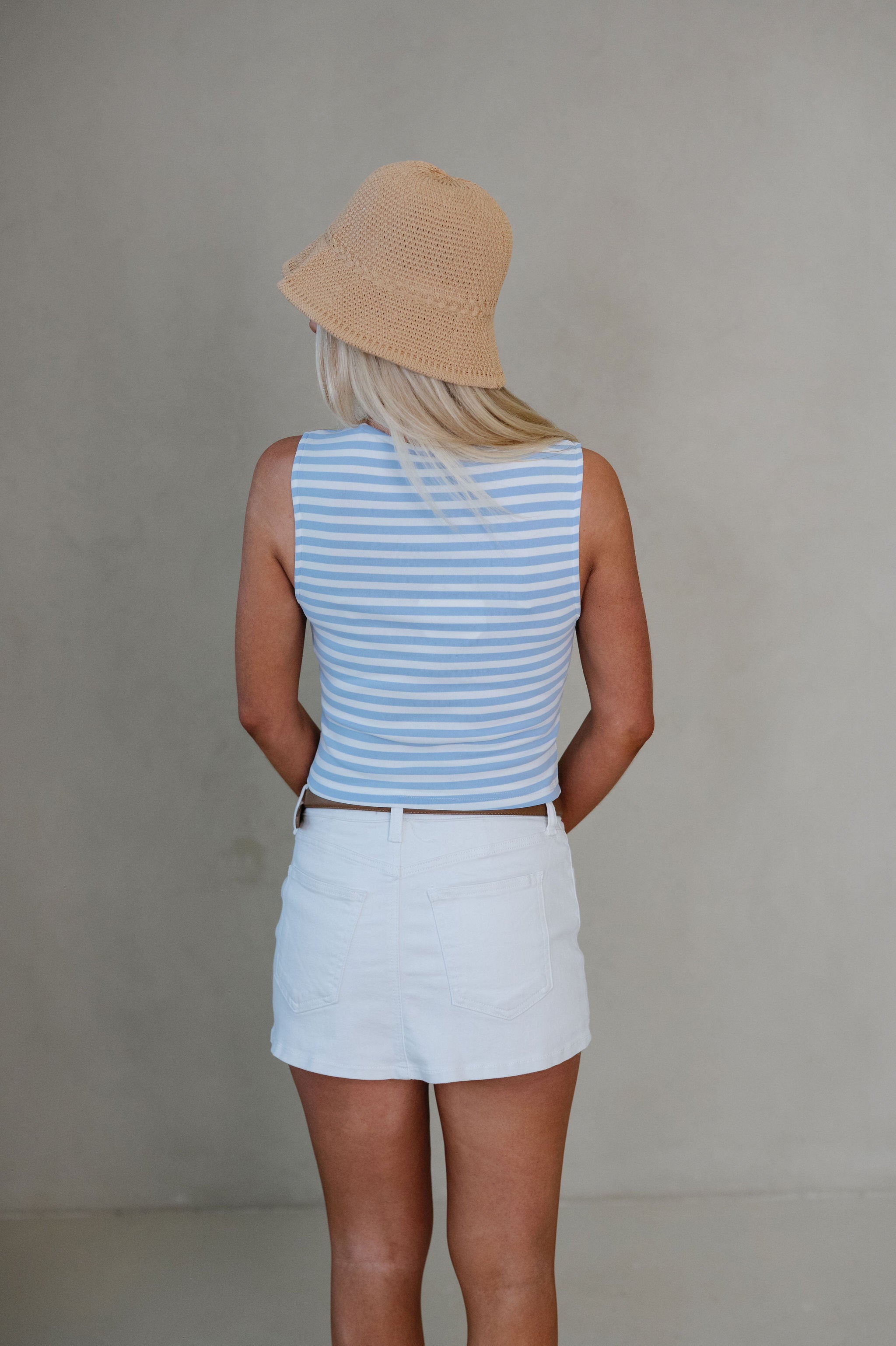 Sleeveless Stripe Knit Top-Light Blue