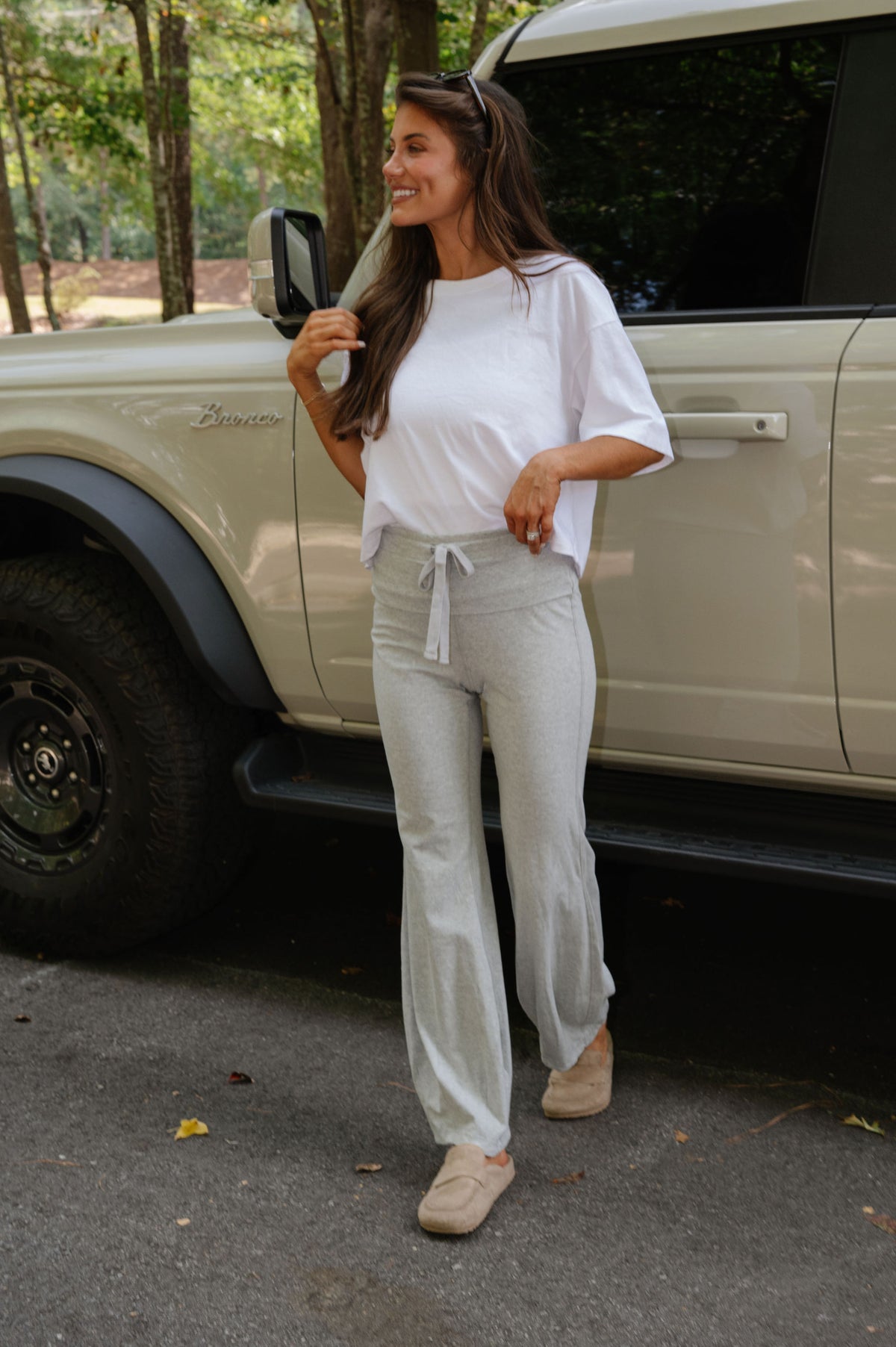 Peyton Bubble Flare Pants-Heathered Grey