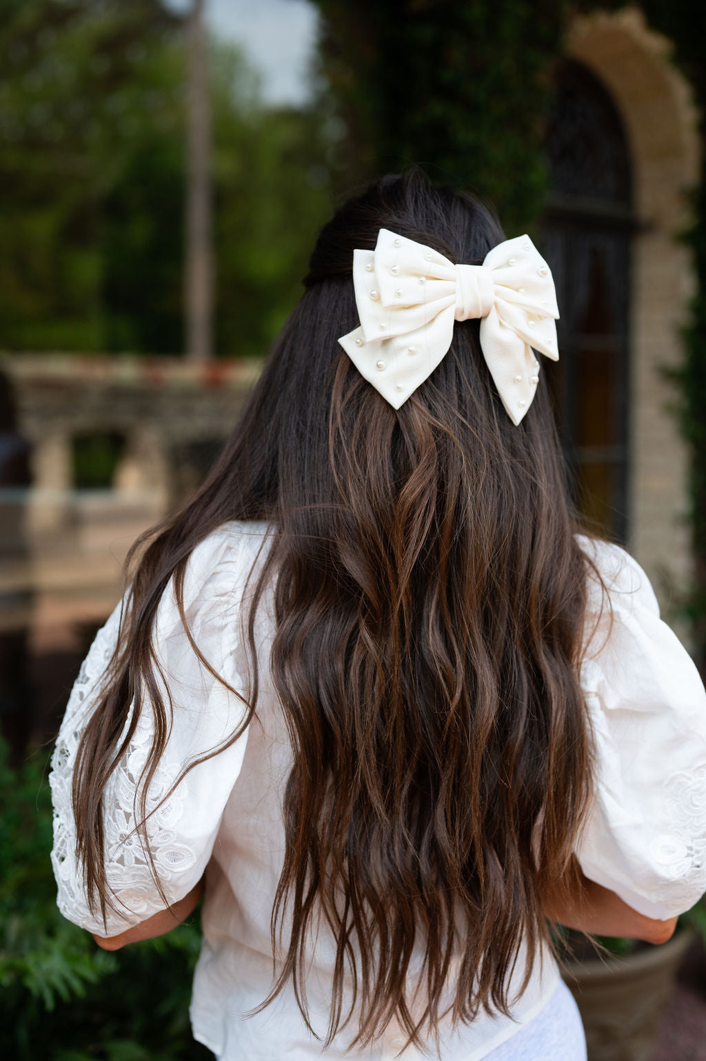 Pearl Hair Bow-Ivory