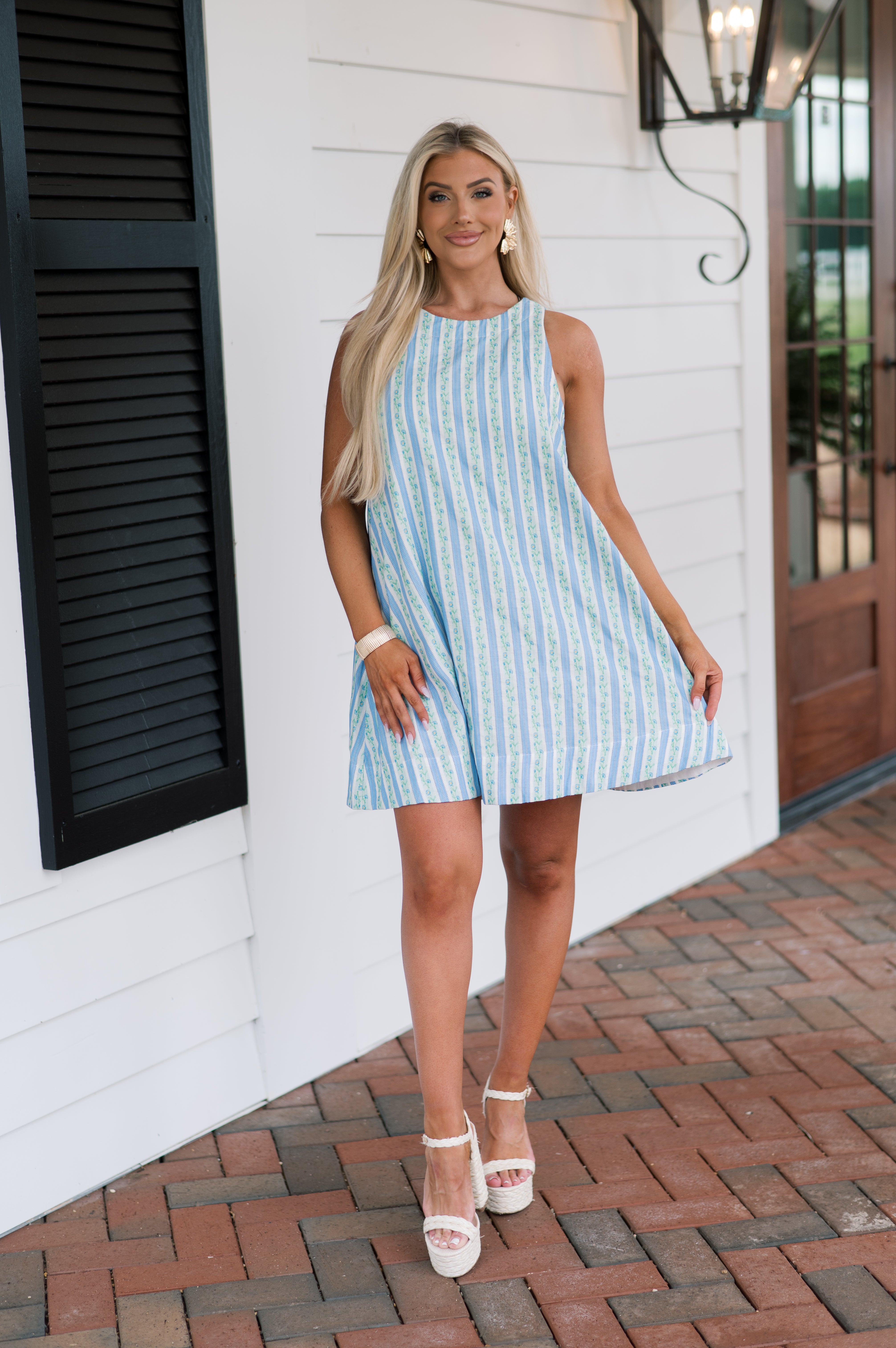 Holly Sleeveless Mini Dress-Blue