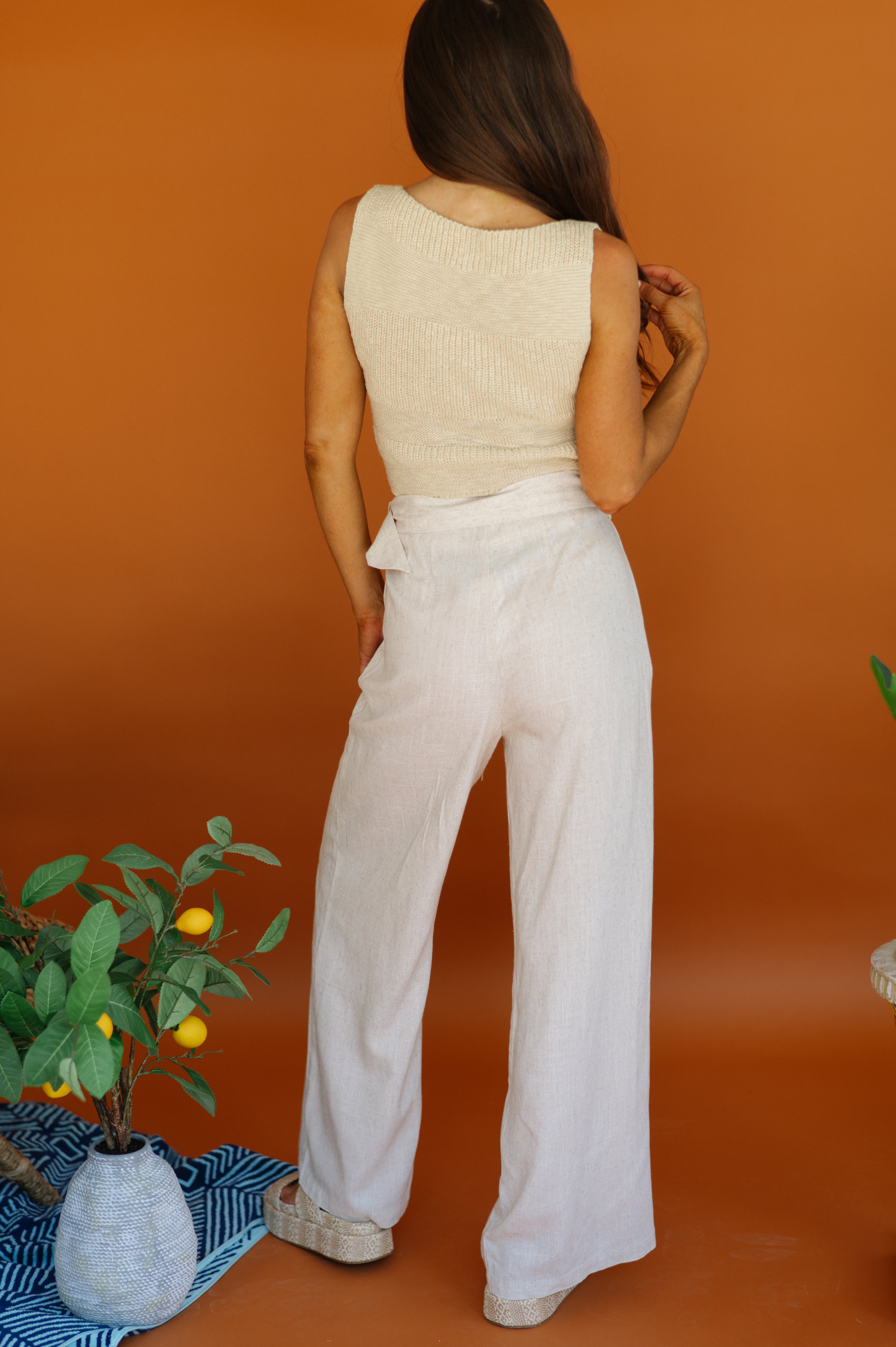 High Waisted Linen Pants-Oatmeal