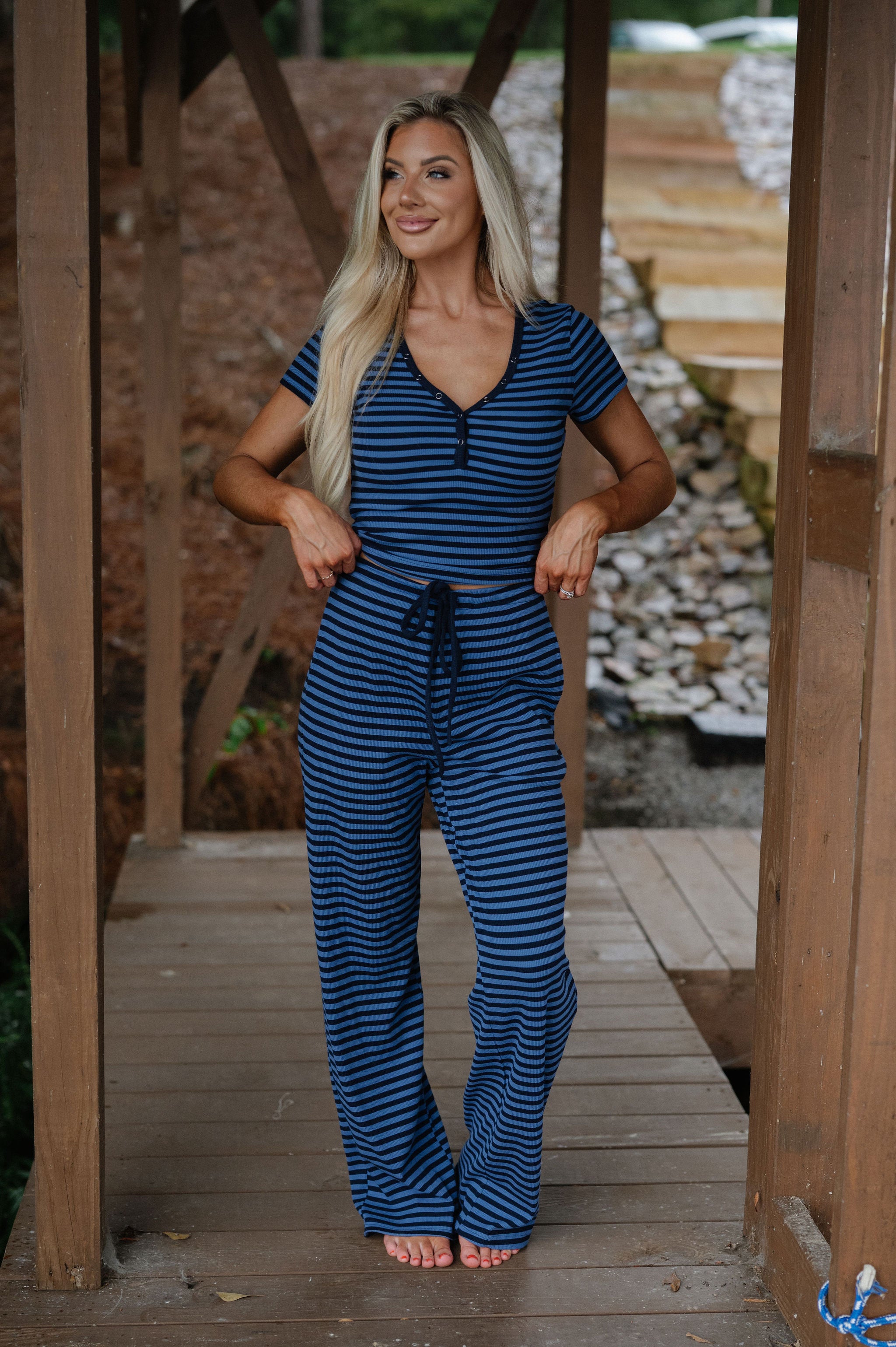 Samson Striped Pants Set-Blue Jay