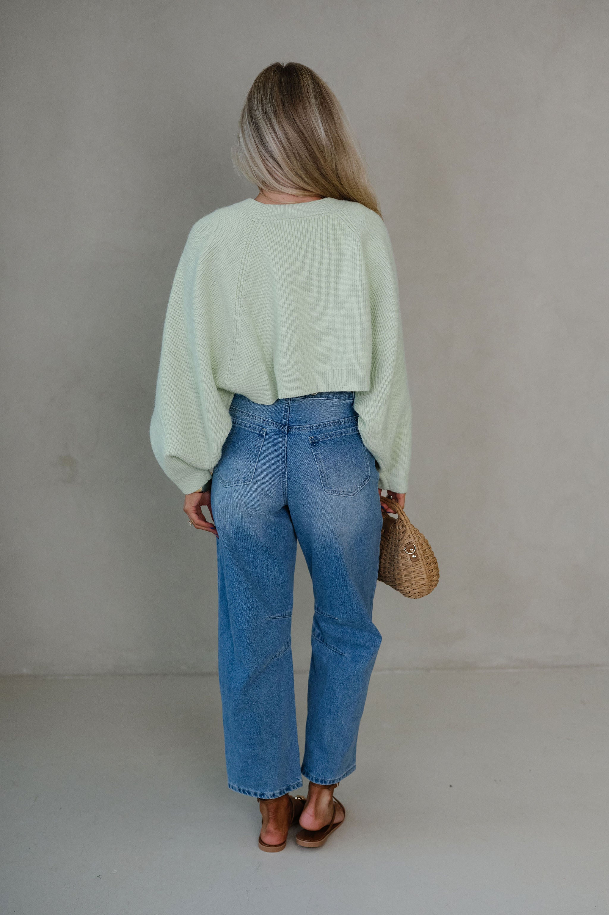 Knit Drop Shoulder Cardigan-Light Green